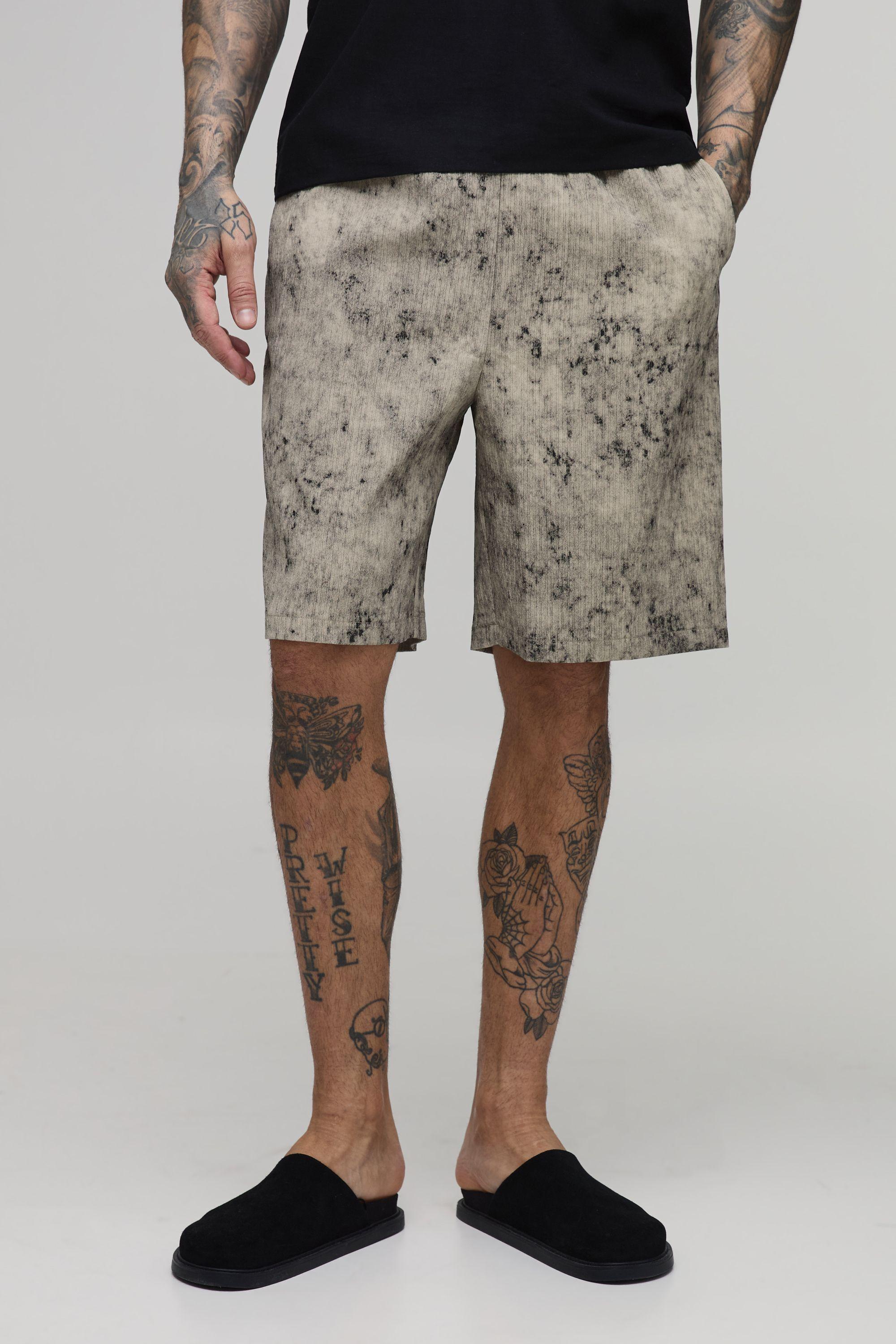 Tall Bleach Wash Textured Relaxed Fit Shorts by BOOHOOMAN