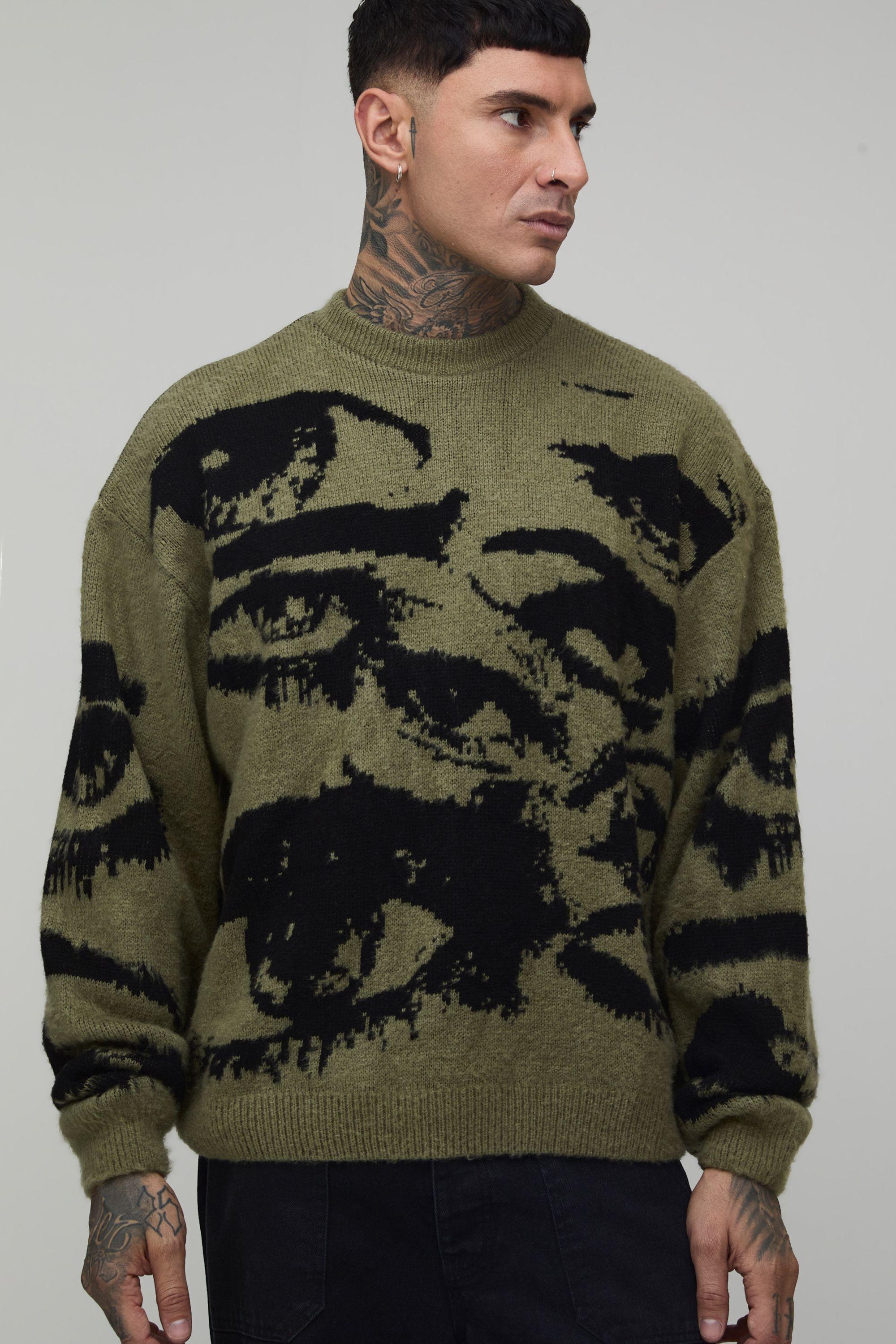 Tall Boxy Brushed Eye Graphic Knitted Jumper by BOOHOOMAN