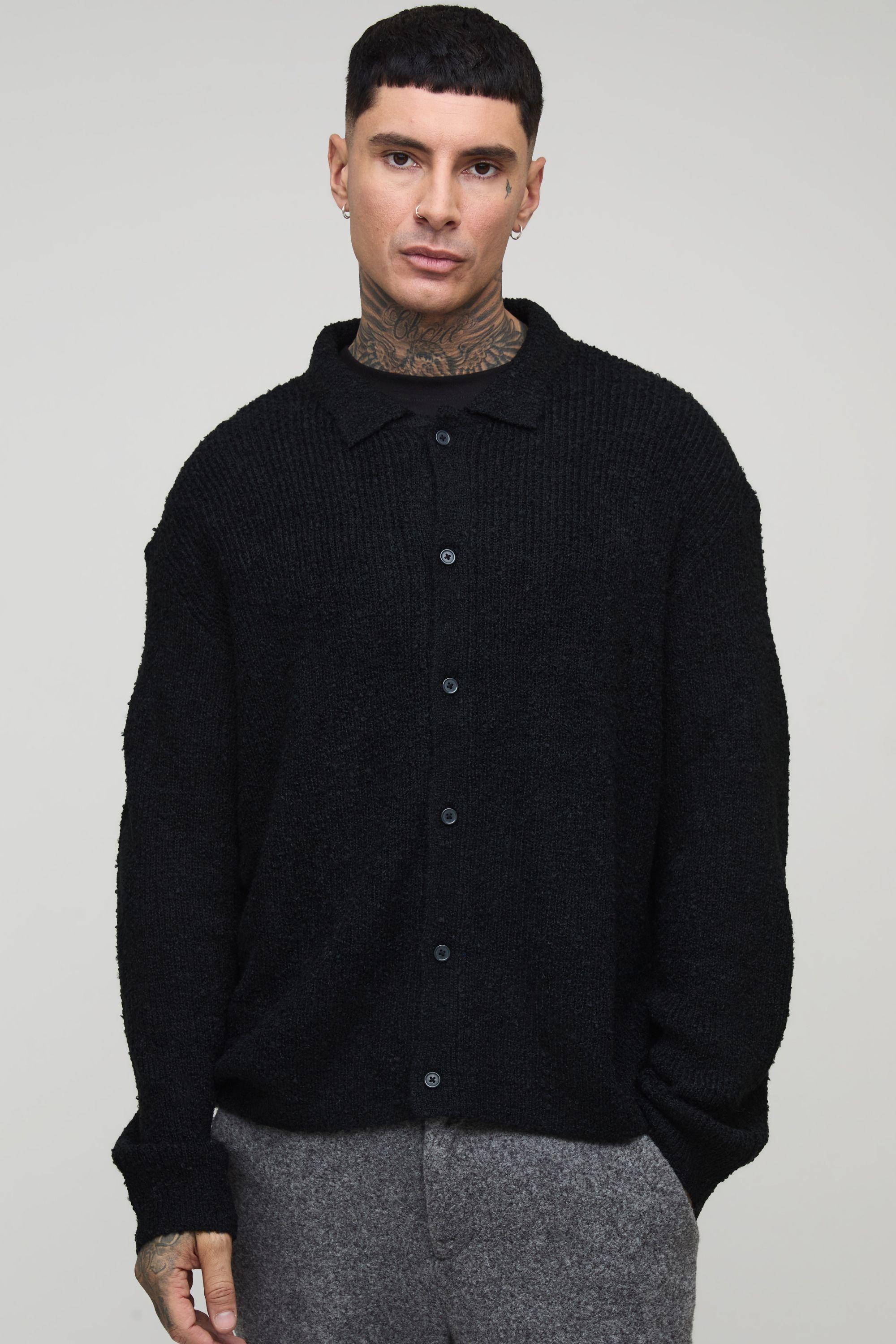 Tall Boxy Brushed Knitted Shirt by BOOHOOMAN