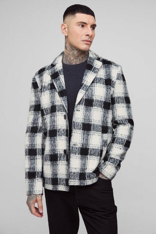 Tall Boxy Oversized Brushed Check Overcoat by BOOHOOMAN