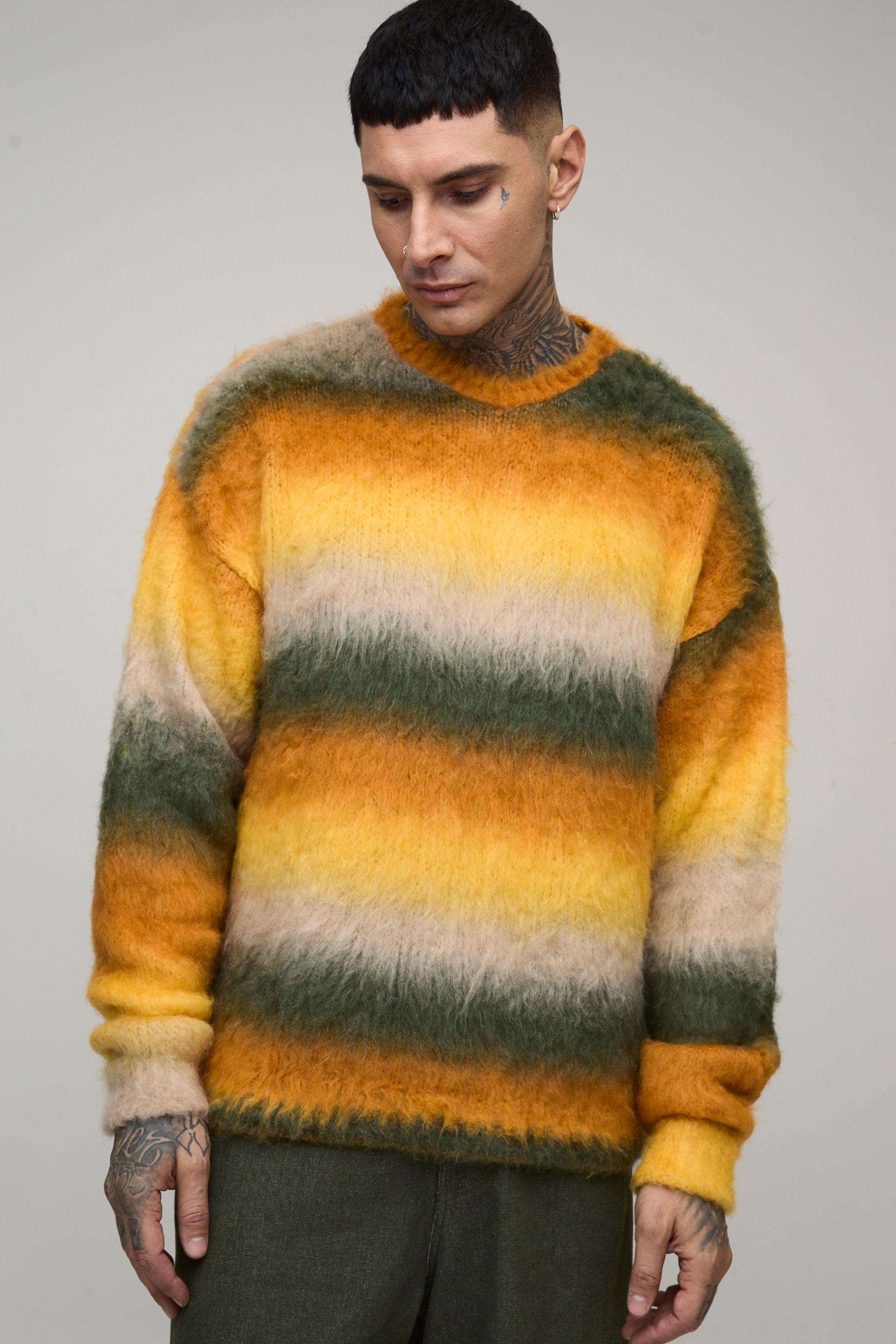 Tall Boxy Oversized Brushed Stripe Knitted Jumper by BOOHOOMAN
