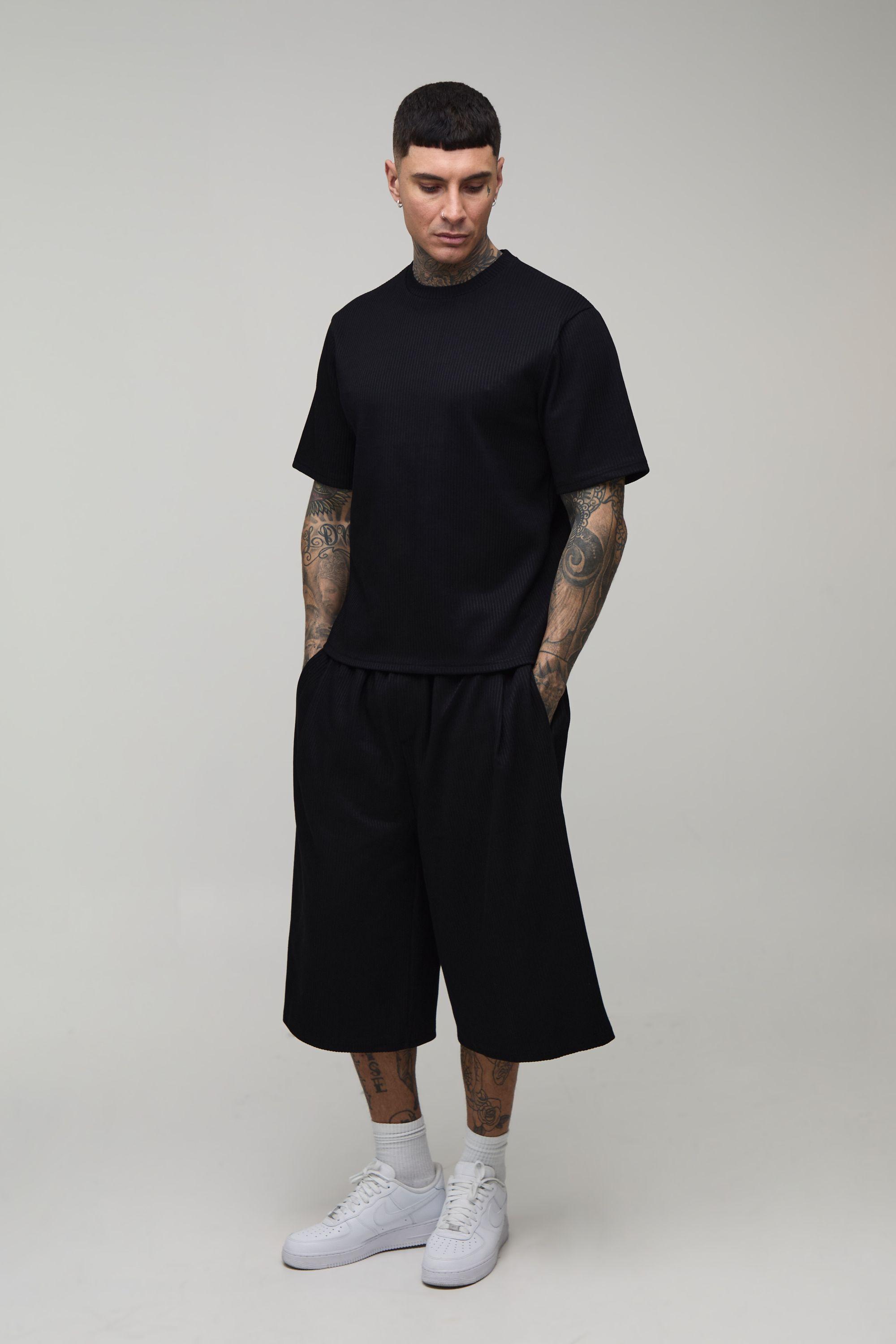 Tall Boxy Pleated T-Shirt & Bermuda Short Set by BOOHOOMAN