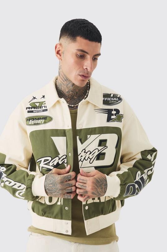Tall Boxy Twill Homme Moto Jacket by BOOHOOMAN