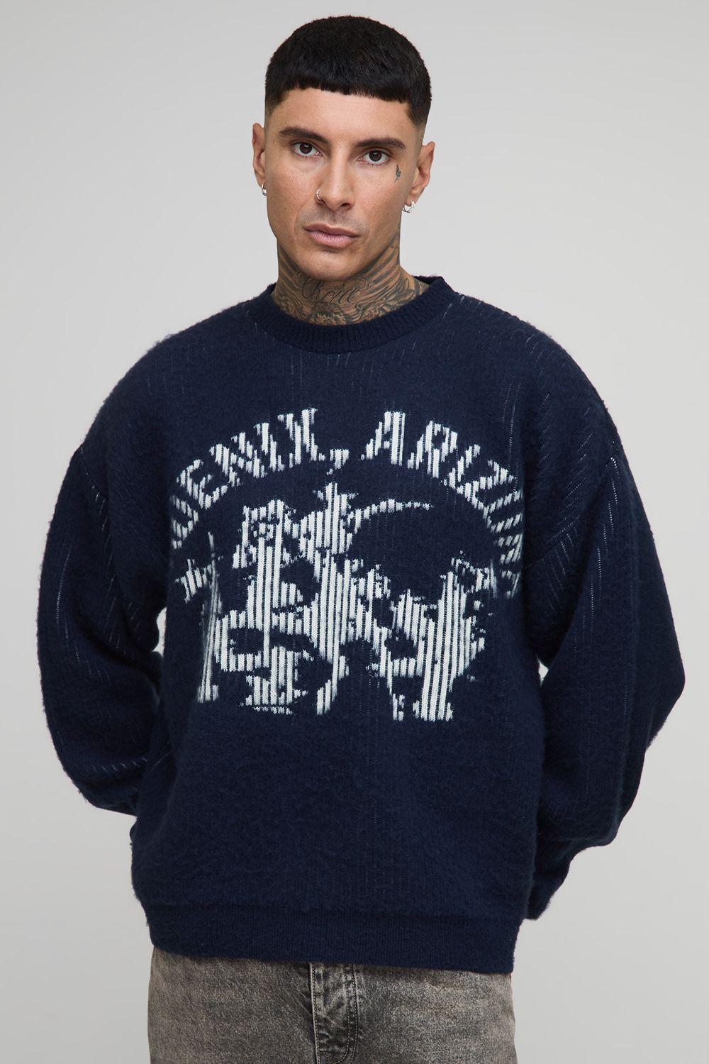 Tall Brushed Embroidered Western Oversized Jumper by BOOHOOMAN