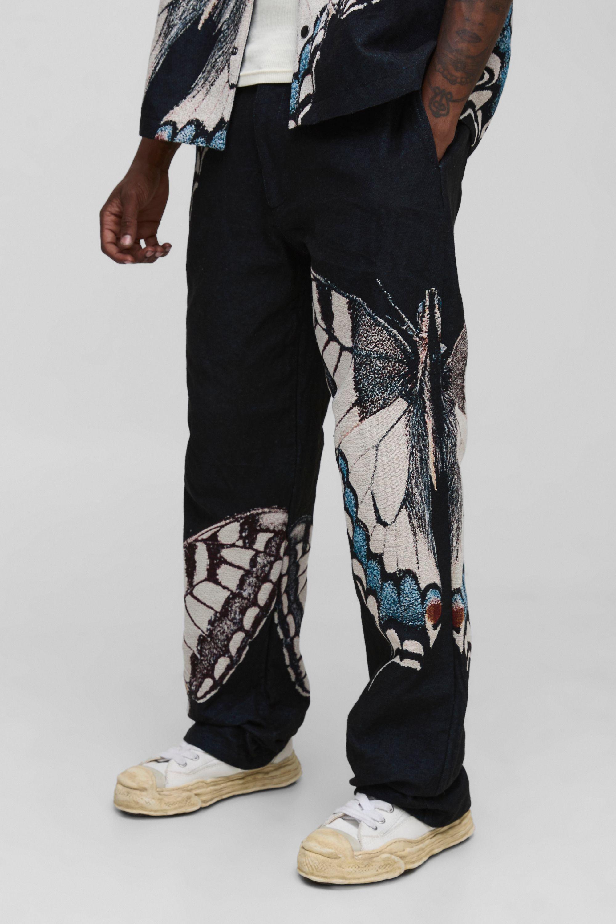 Tall Butterfly Tapestry Relaxed Fit Trousers by BOOHOOMAN