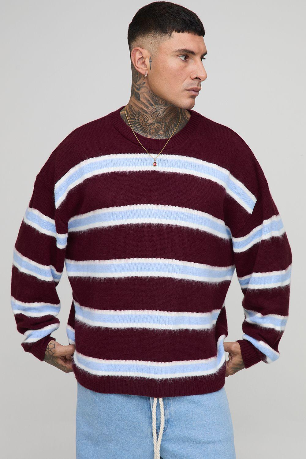 Tall Contrast Stripe Brushed Knit Oversized Jumper by BOOHOOMAN