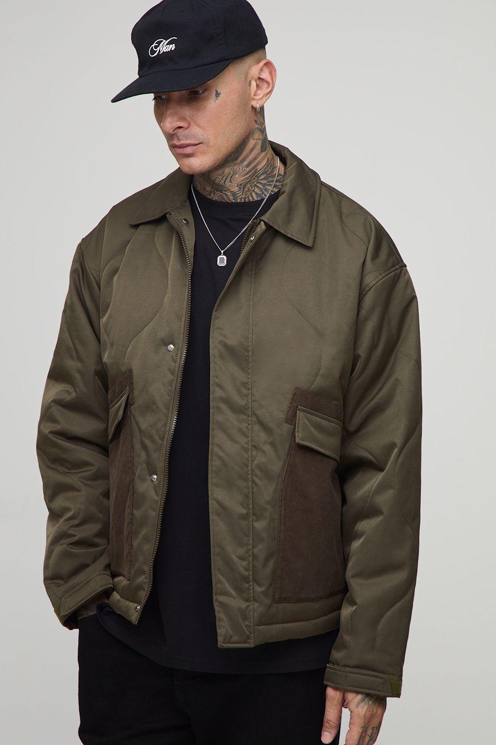Tall Cord Collar Quilted Oversized Jacket by BOOHOOMAN Tall Cord Collar Quilted Oversized Jacket by BOOHOOMAN