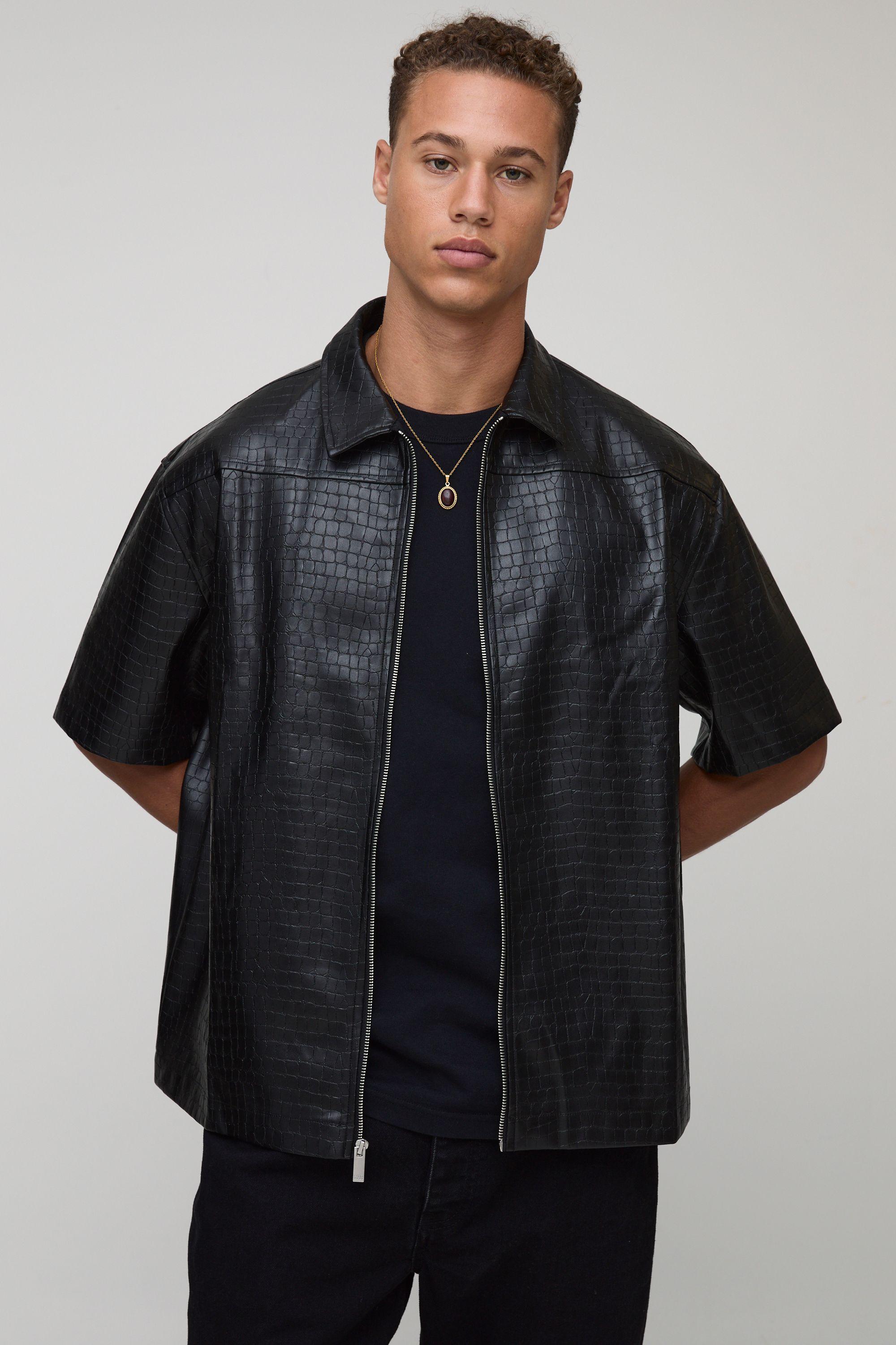 Tall Croc PU Zip Up Shirt by BOOHOOMAN