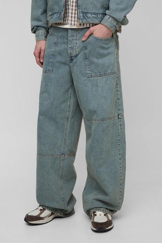 Tall Debossed Pocket Vintage Wash Baggy Jeans by BOOHOOMAN
