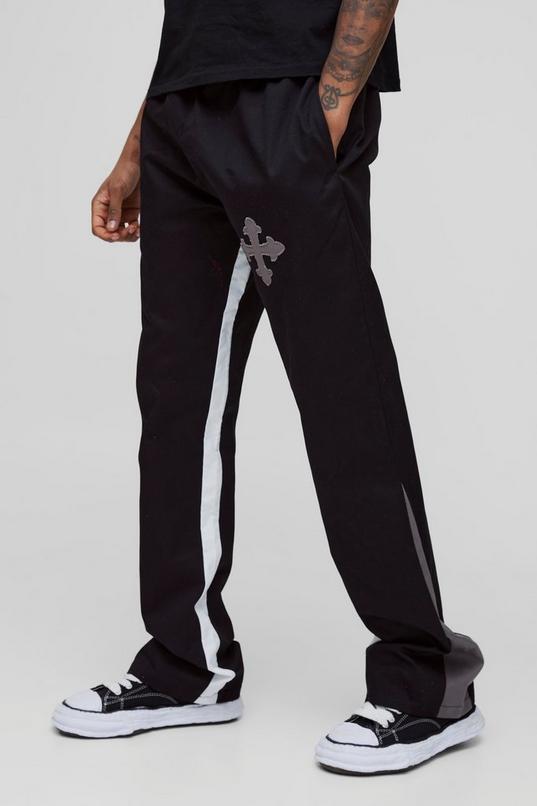 Tall Drawcord Waist Applique Gusset Flared Trousers by BOOHOOMAN