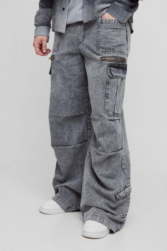 Tall Elasticated Waist Acid Wash Parachute Cargo Jeans by BOOHOOMAN