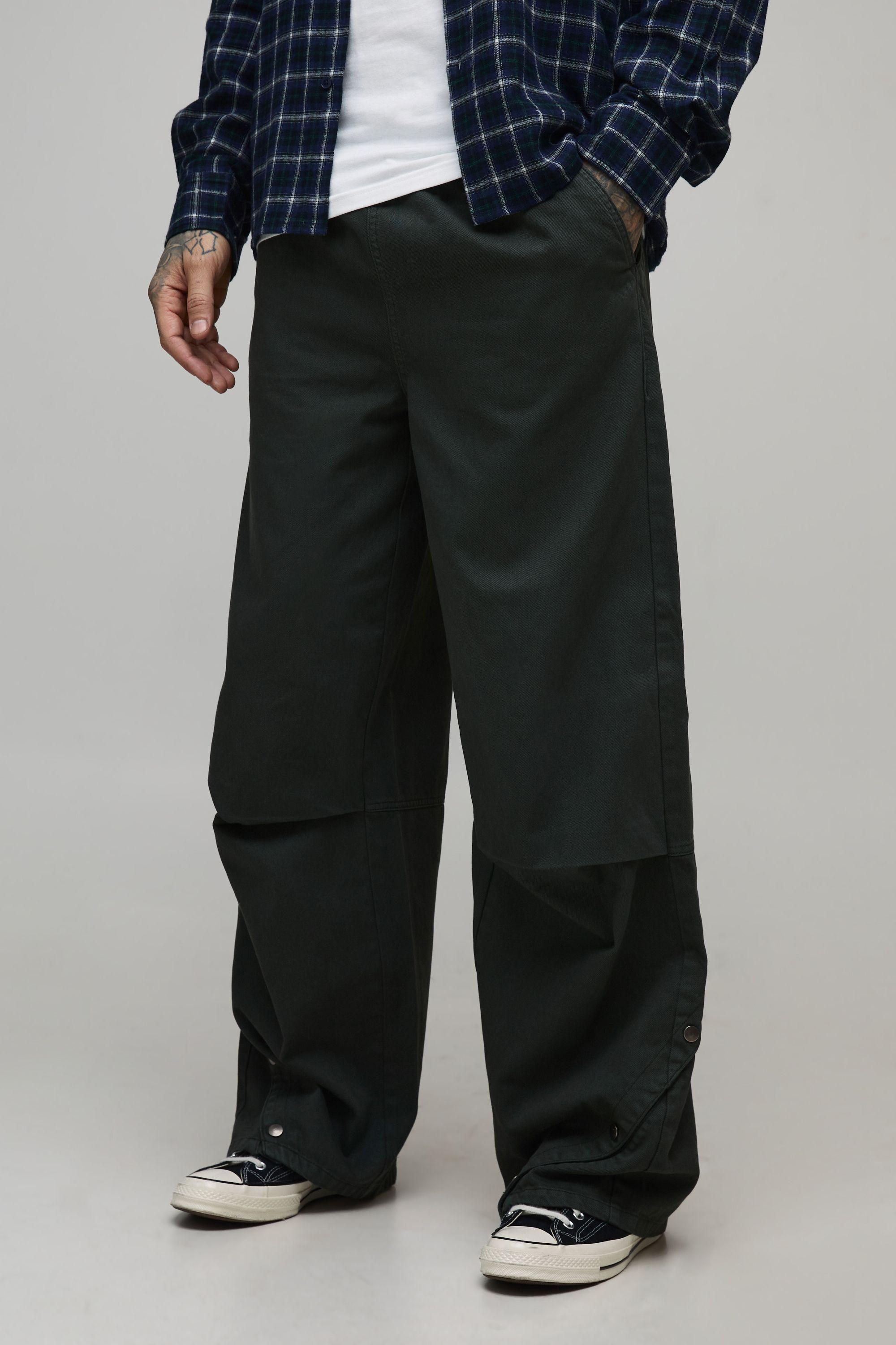Tall Elasticated Waist Oversized Hem Popper Trousers by BOOHOOMAN
