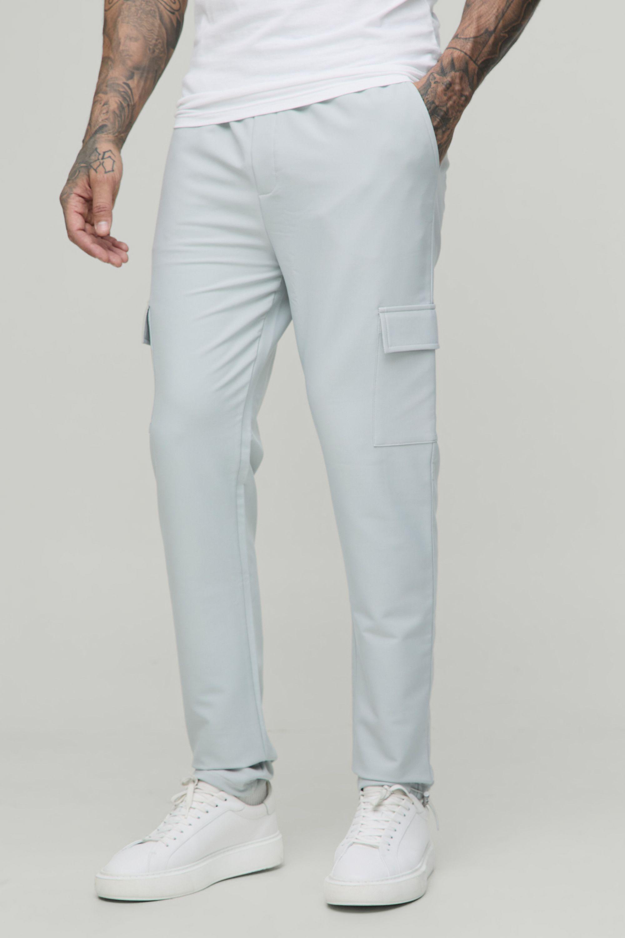 Tall Elasticated Waist Technical Stretch Skinny Cargo Trousers by BOOHOOMAN