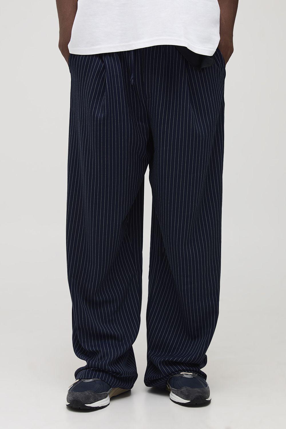 Tall Elasticated Waist Wide Leg Pinstripe Trousers by BOOHOOMAN