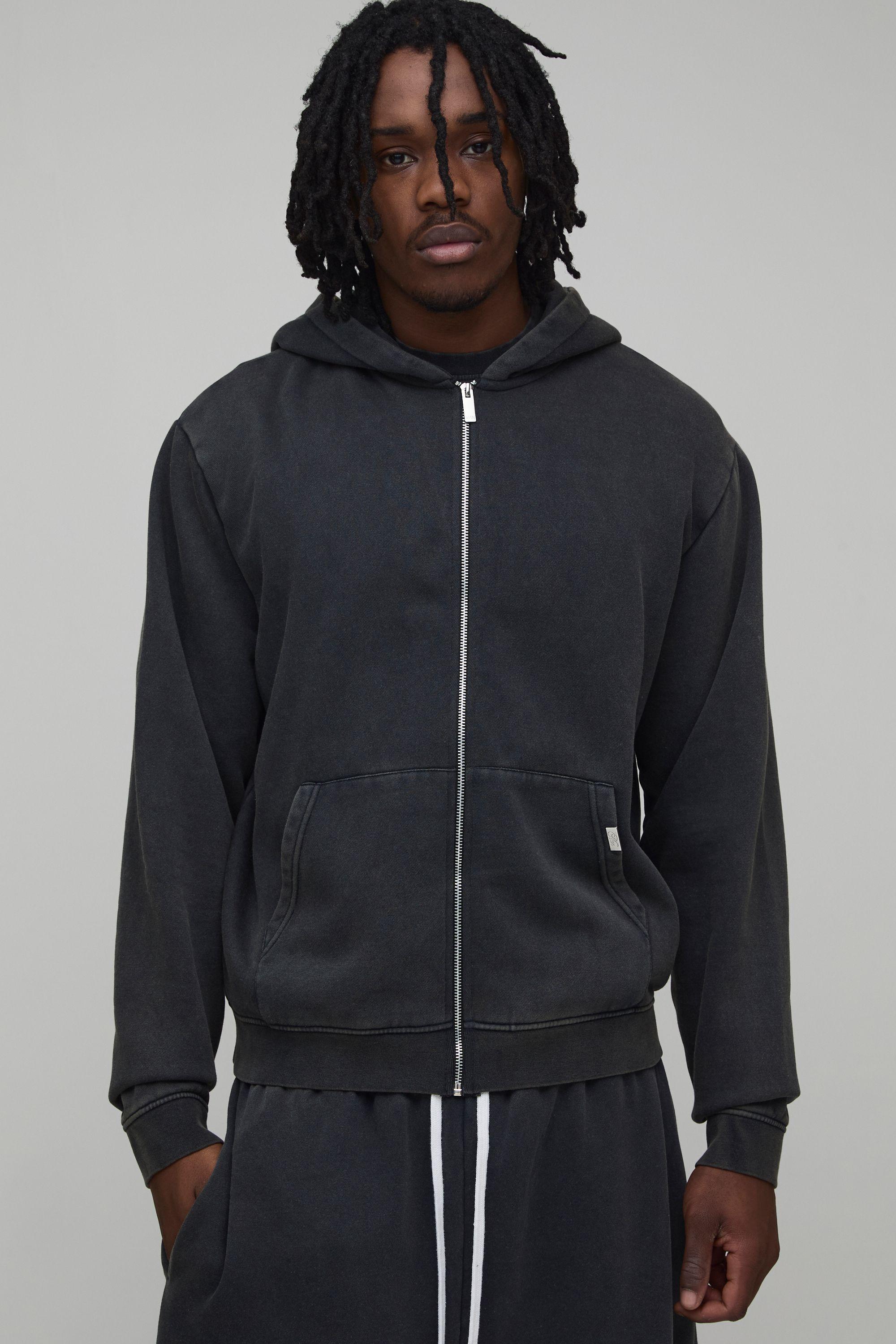 Tall Essential Washed Boxy Zip Through Hoodie by BOOHOOMAN