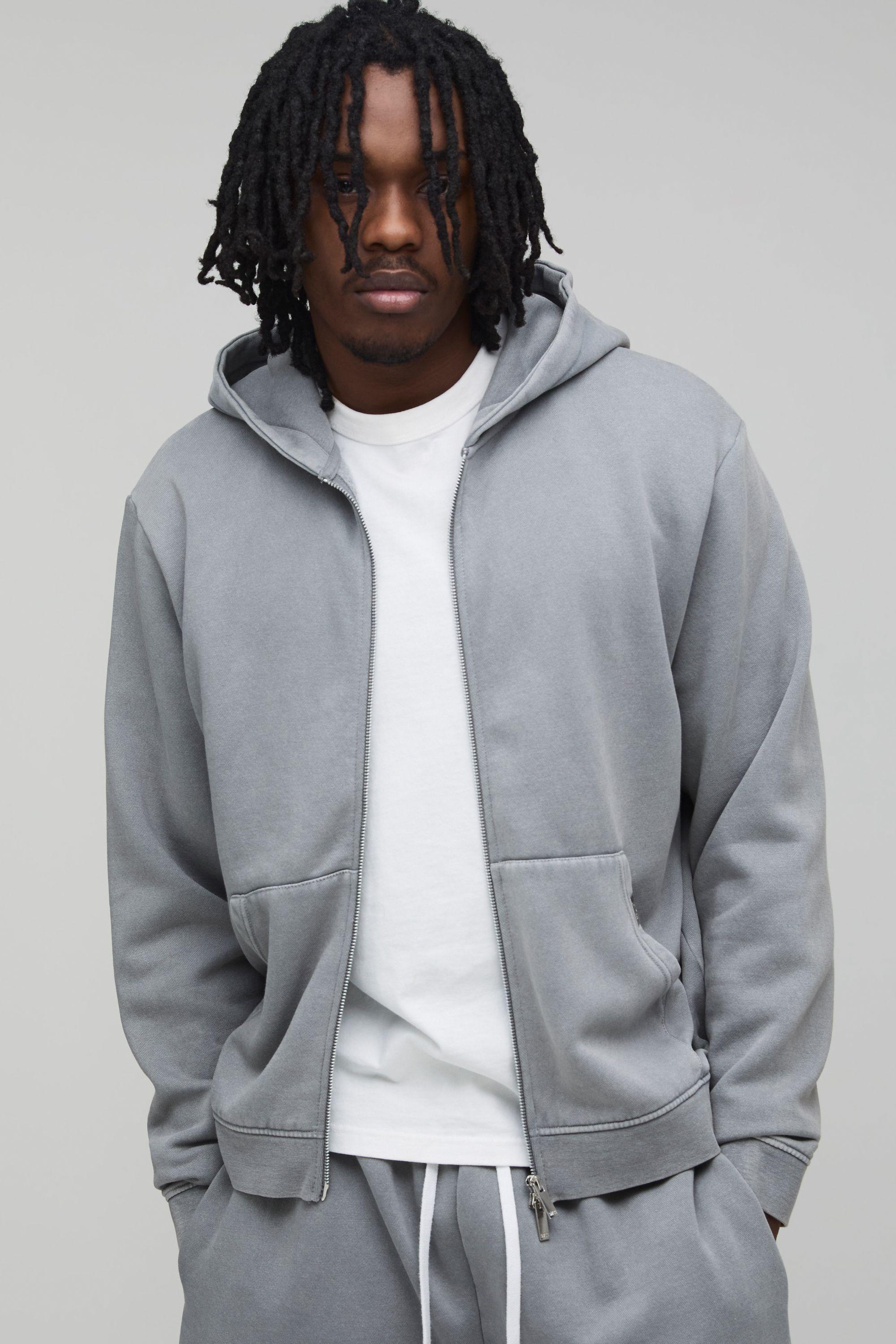 Tall Essential Washed Boxy Zip Through Hoodie by BOOHOOMAN
