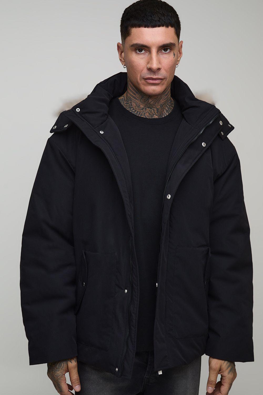 Tall Faux Fur Trim Hooded Boxy Oversized Parka Jacket by BOOHOOMAN