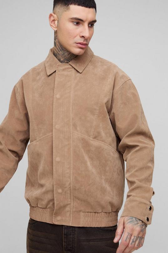 Tall Faux Suede Boxy Harrington Jacket by BOOHOOMAN