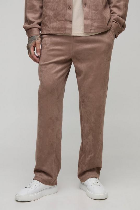 Tall Faux Suede Relaxed Fit Drawcord Pin Tuck Trousers by BOOHOOMAN