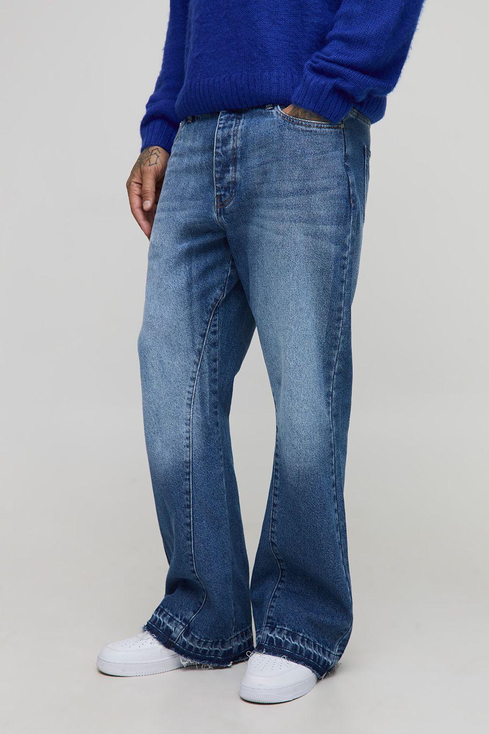 Tall Gusset Let Down Hem Flared Jeans by BOOHOOMAN