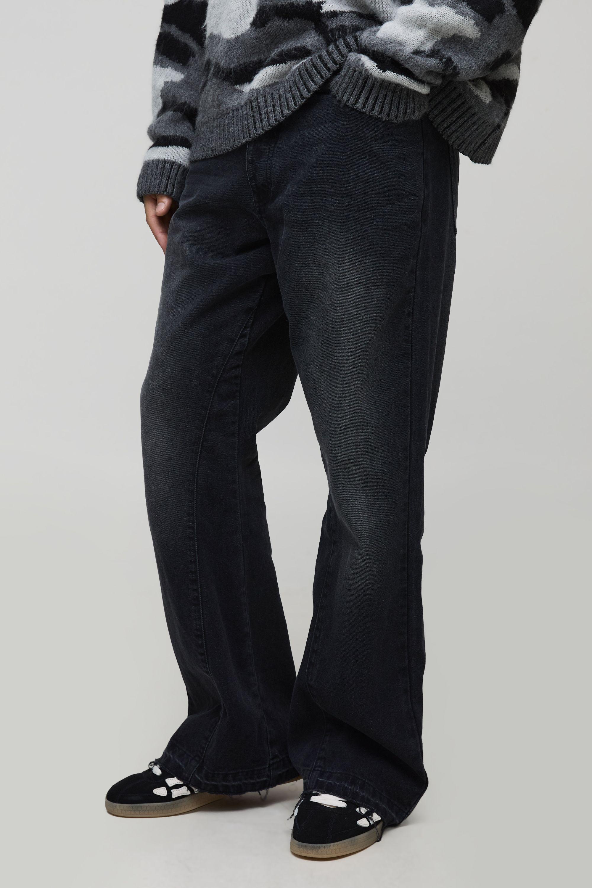 Tall Gusset Let Down Hem Flared Jeans by BOOHOOMAN