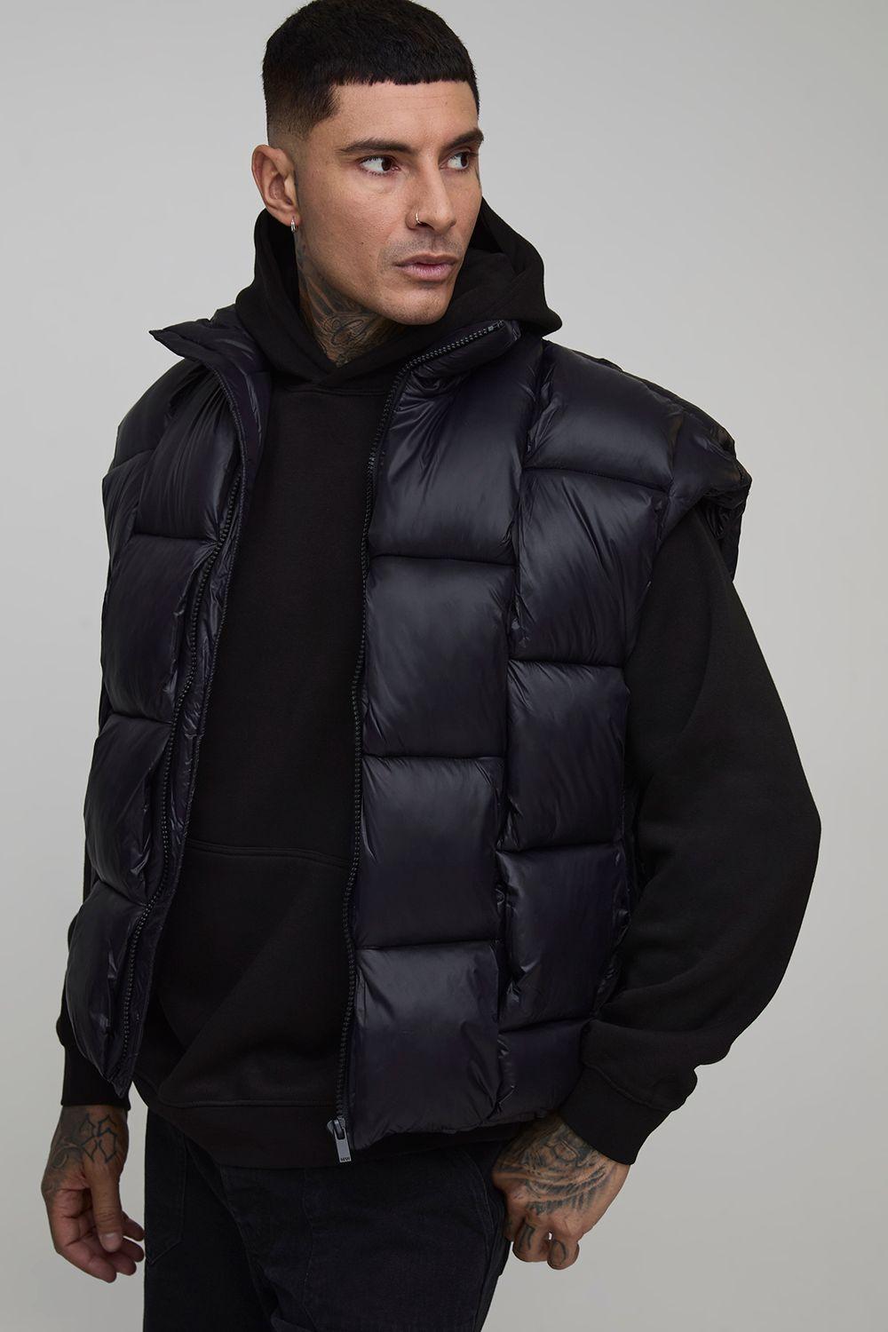 Tall High Shine Weft Oversized Funnel Neck Gilet by BOOHOOMAN Tall High Shine Weft Oversized Funnel Neck Gilet by BOOHOOMAN