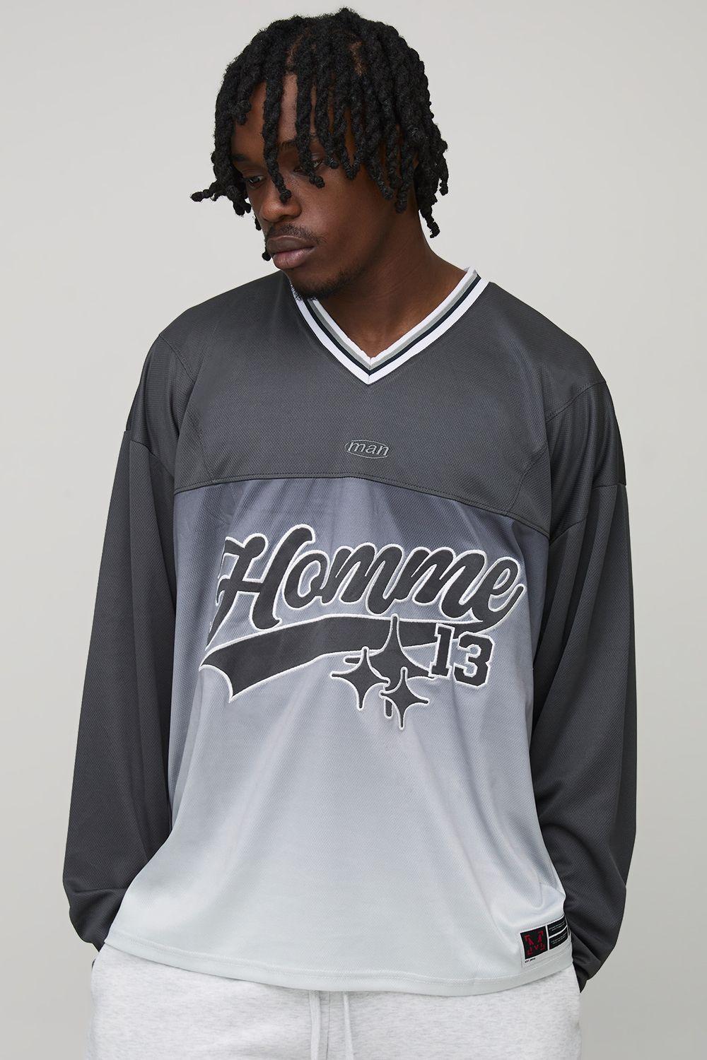 Tall Homme Oversized Applique Long-sleeve Sports T-Shirt by BOOHOOMAN