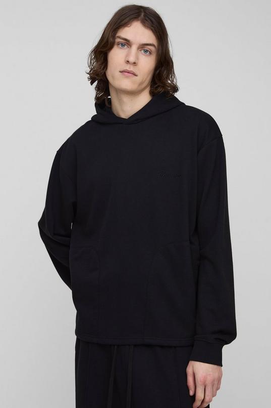 Tall L'Homme Embroidered Welt Pocket Hoodie by BOOHOOMAN