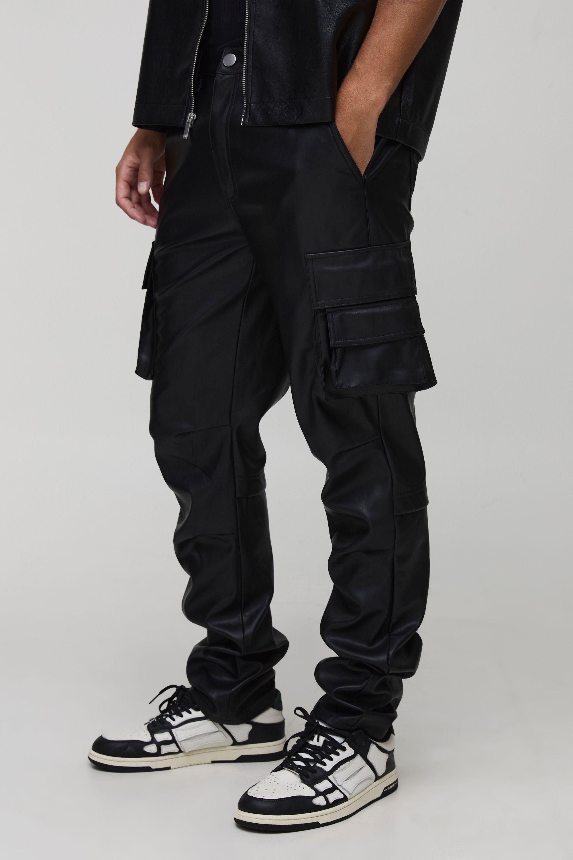 Tall Leather Look Skinny Multi Cargo Pocket Trousers by BOOHOOMAN Tall Leather Look Skinny Multi Cargo Pocket Trousers by BOOHOOMAN