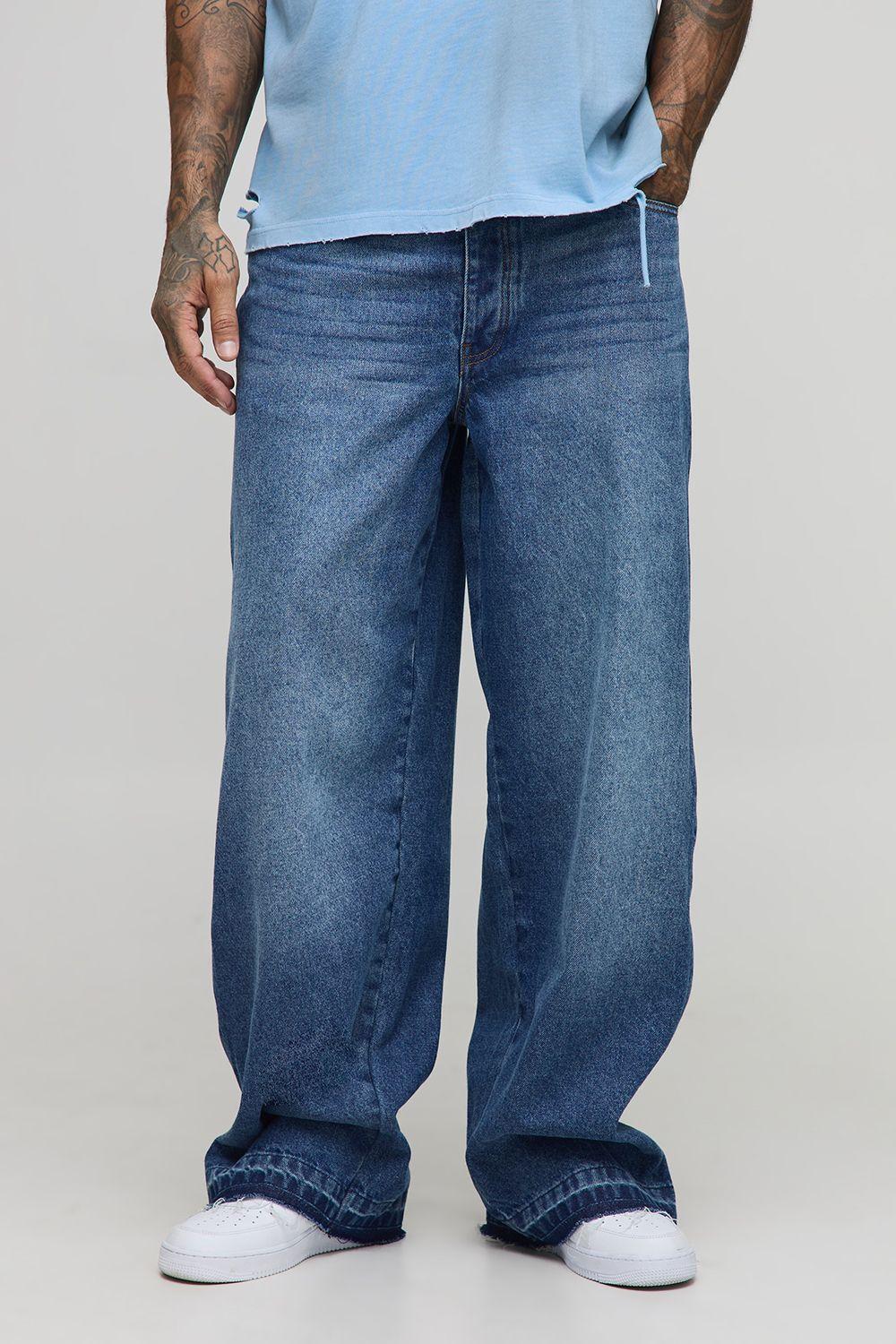 Tall Let Down Hem Zip Gusset Baggy Jeans by BOOHOOMAN