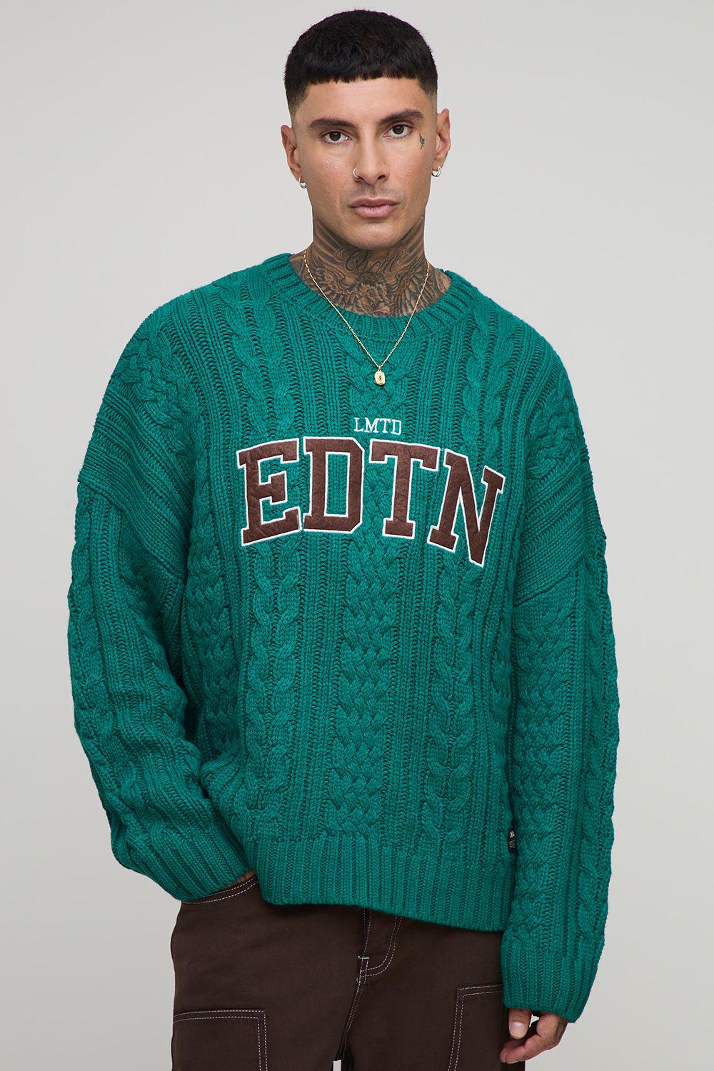 Tall Limited Edition Oversized Embroidered Knitted Jumper by BOOHOOMAN