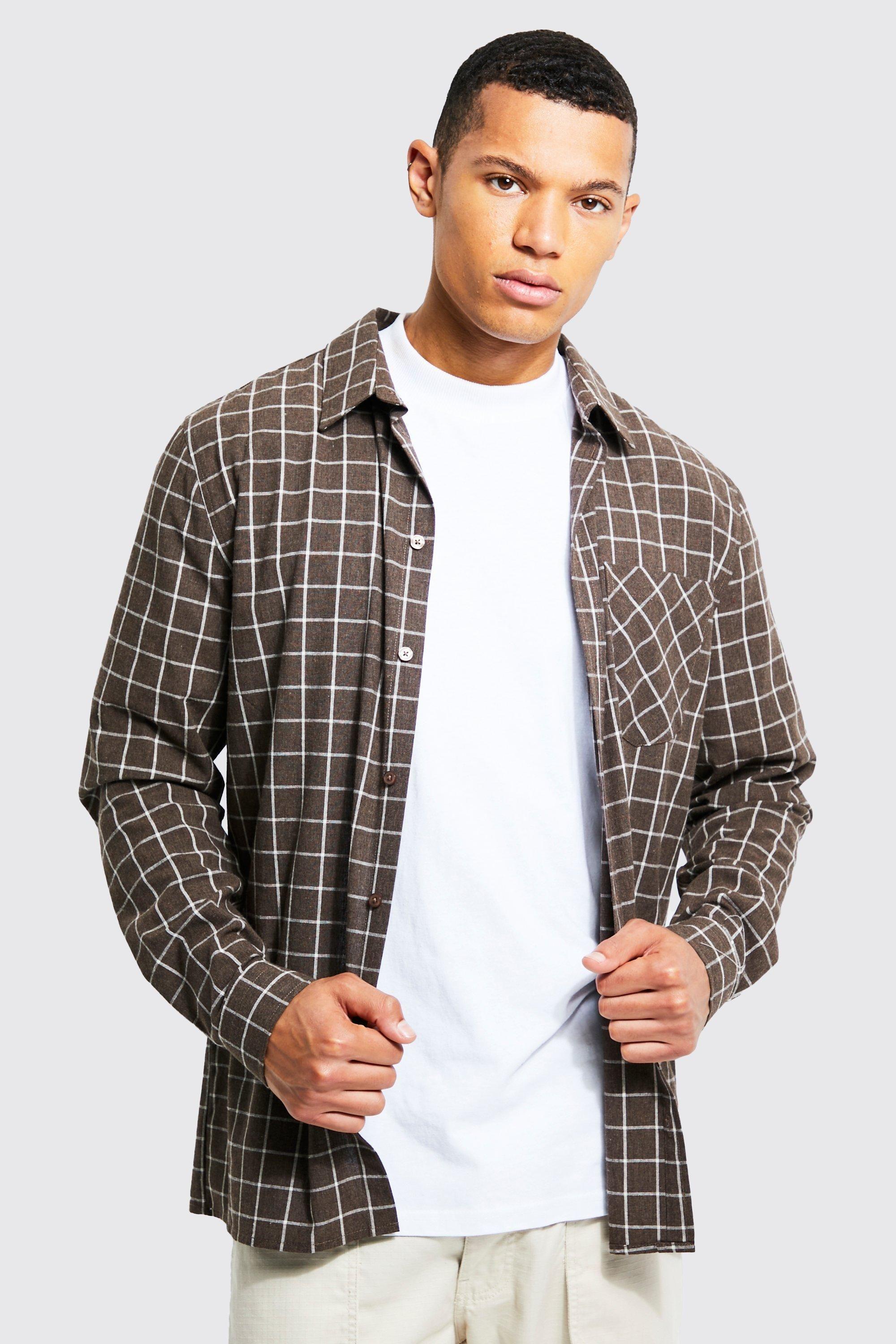Tall Long Sleeve Window Pane Check Shirt by BOOHOOMAN
