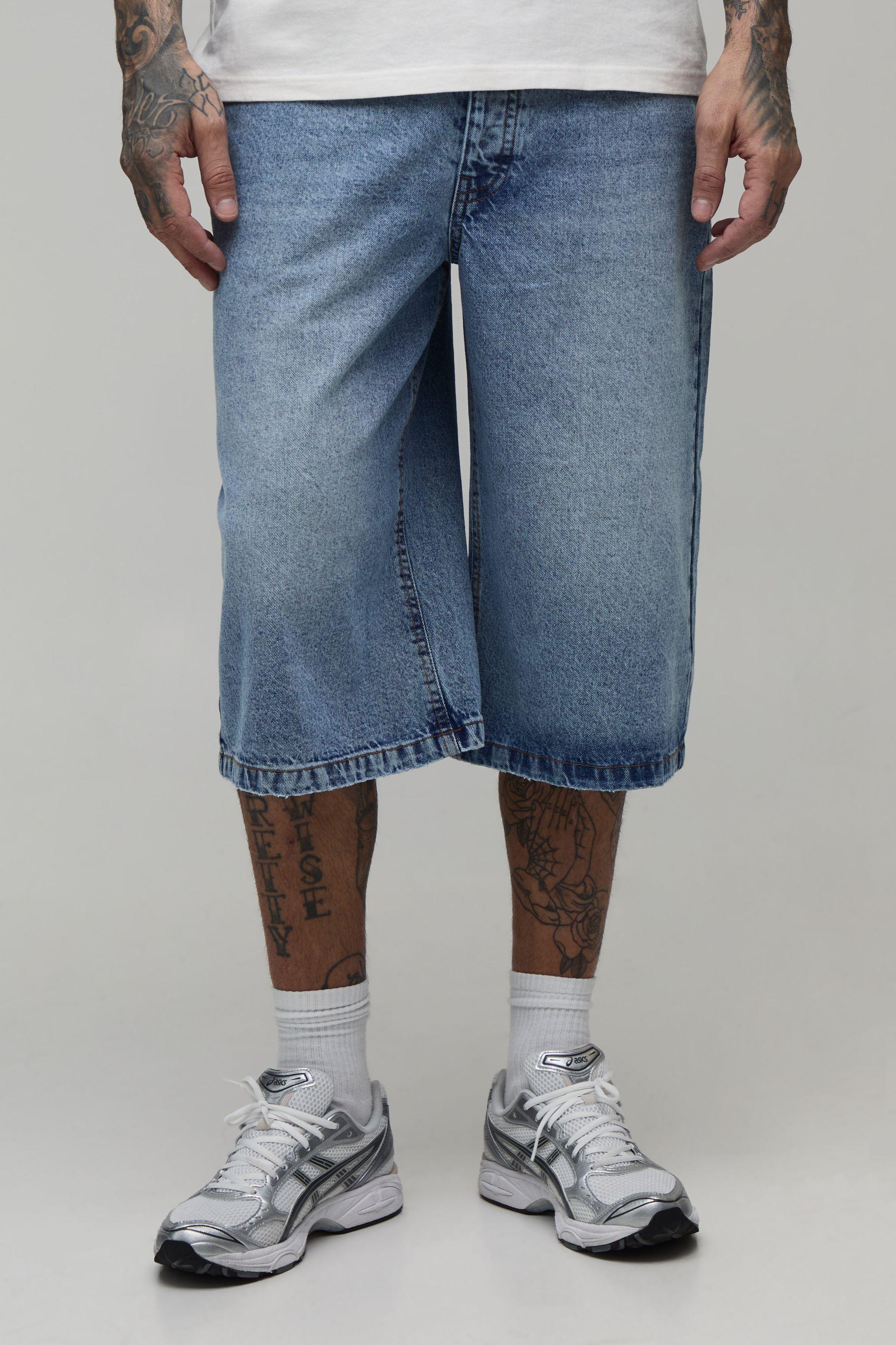 Tall Longline Acid Wash Denim Jorts by BOOHOOMAN