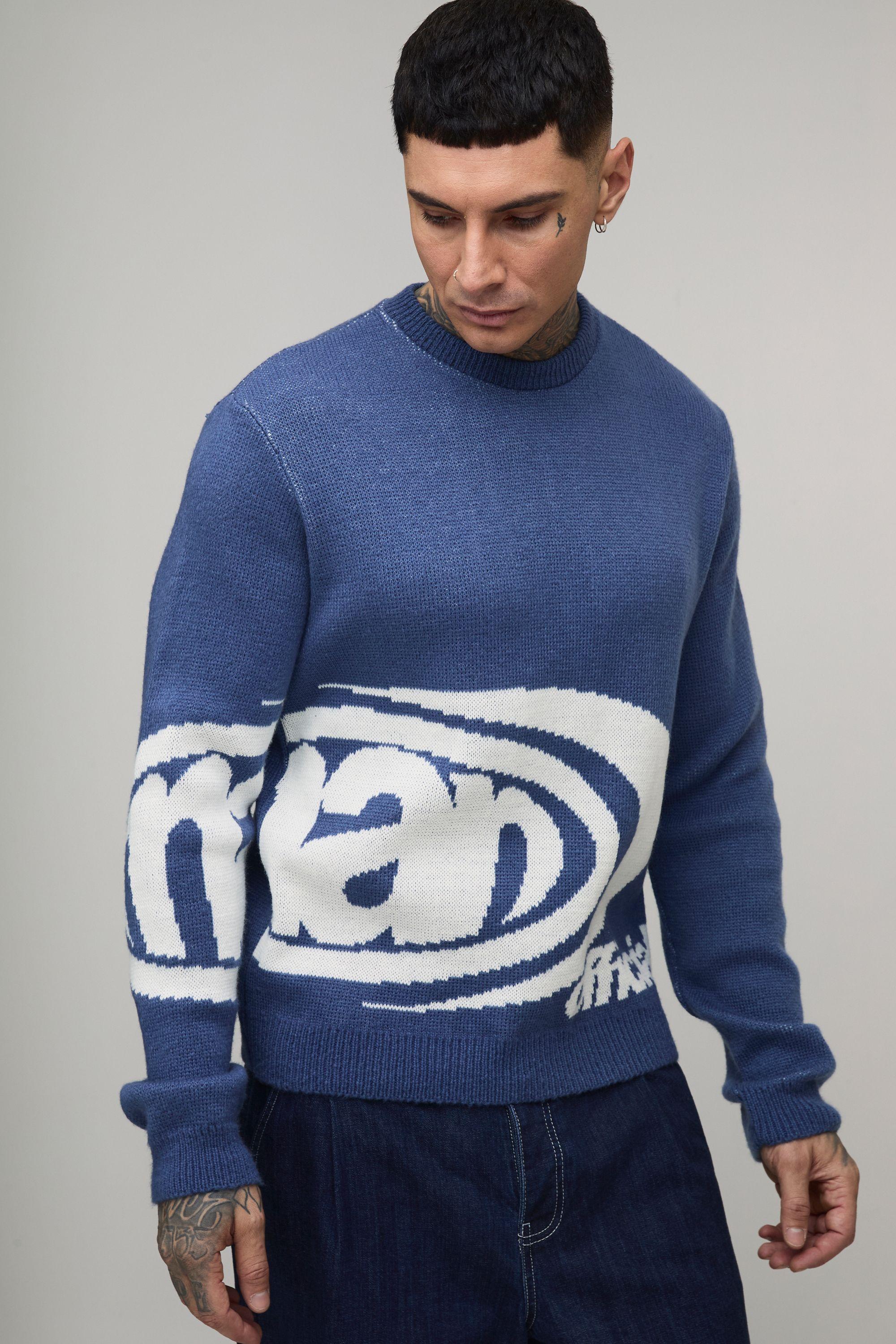 Tall Man Boxy Jacquard Knitted Jumper by BOOHOOMAN