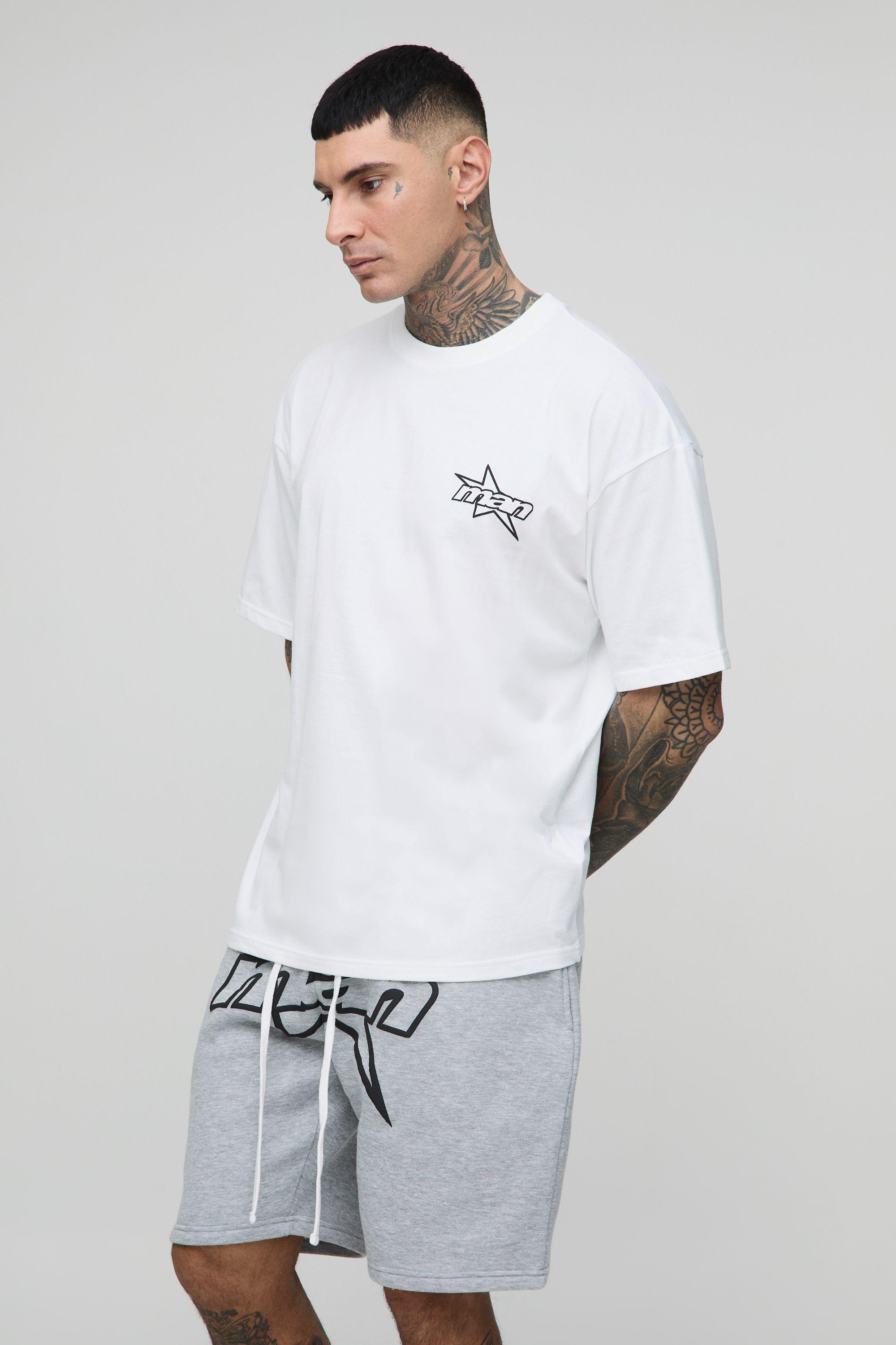 Tall Man Star Puff Print Oversized T-Shirt & Relaxed Jersey Short Set by BOOHOOMAN