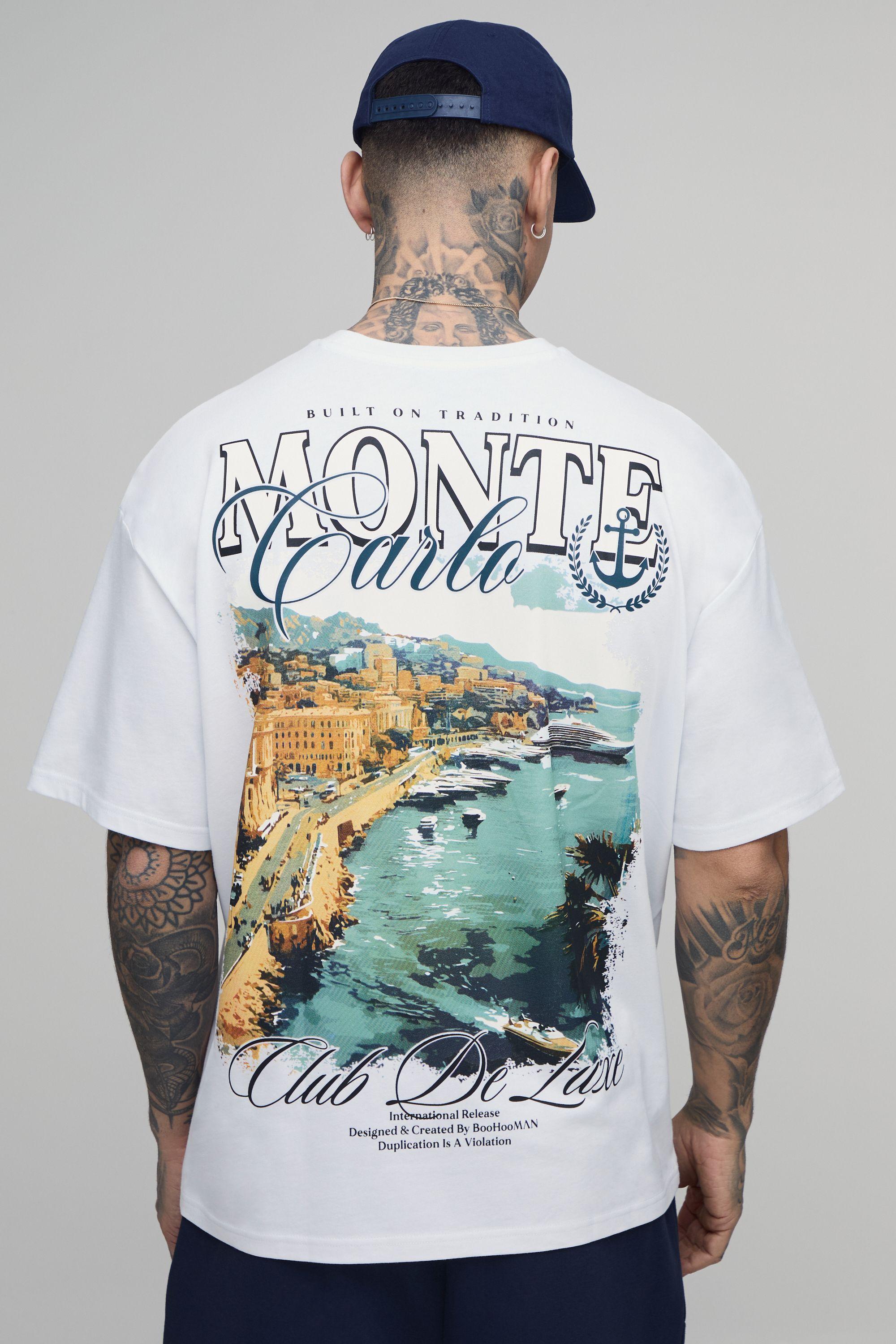 Tall Monte Carlo Beach Print Oversized T-shirt by BOOHOOMAN