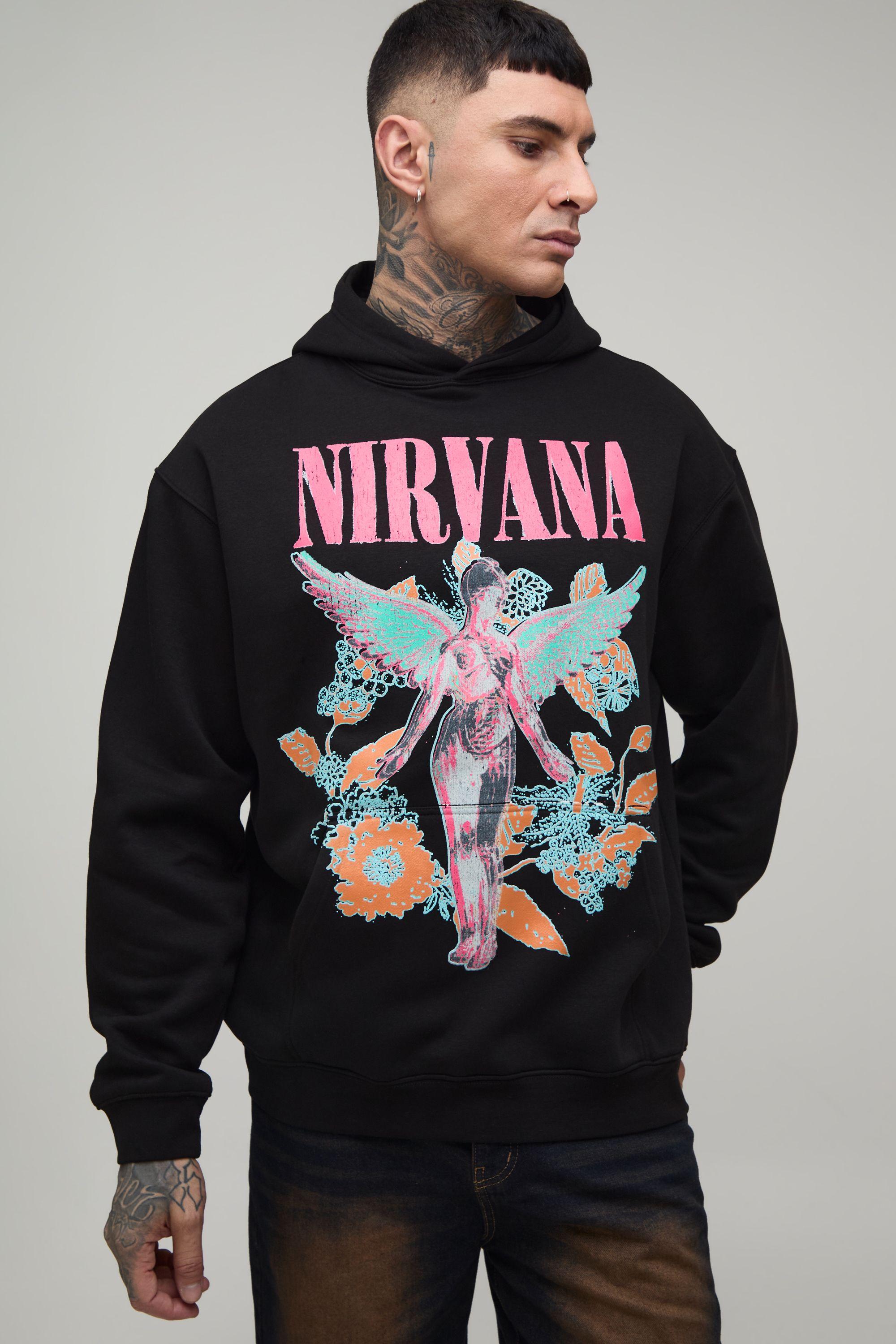Tall Nirvana Floral Oversized License Print Hoodie by BOOHOOMAN