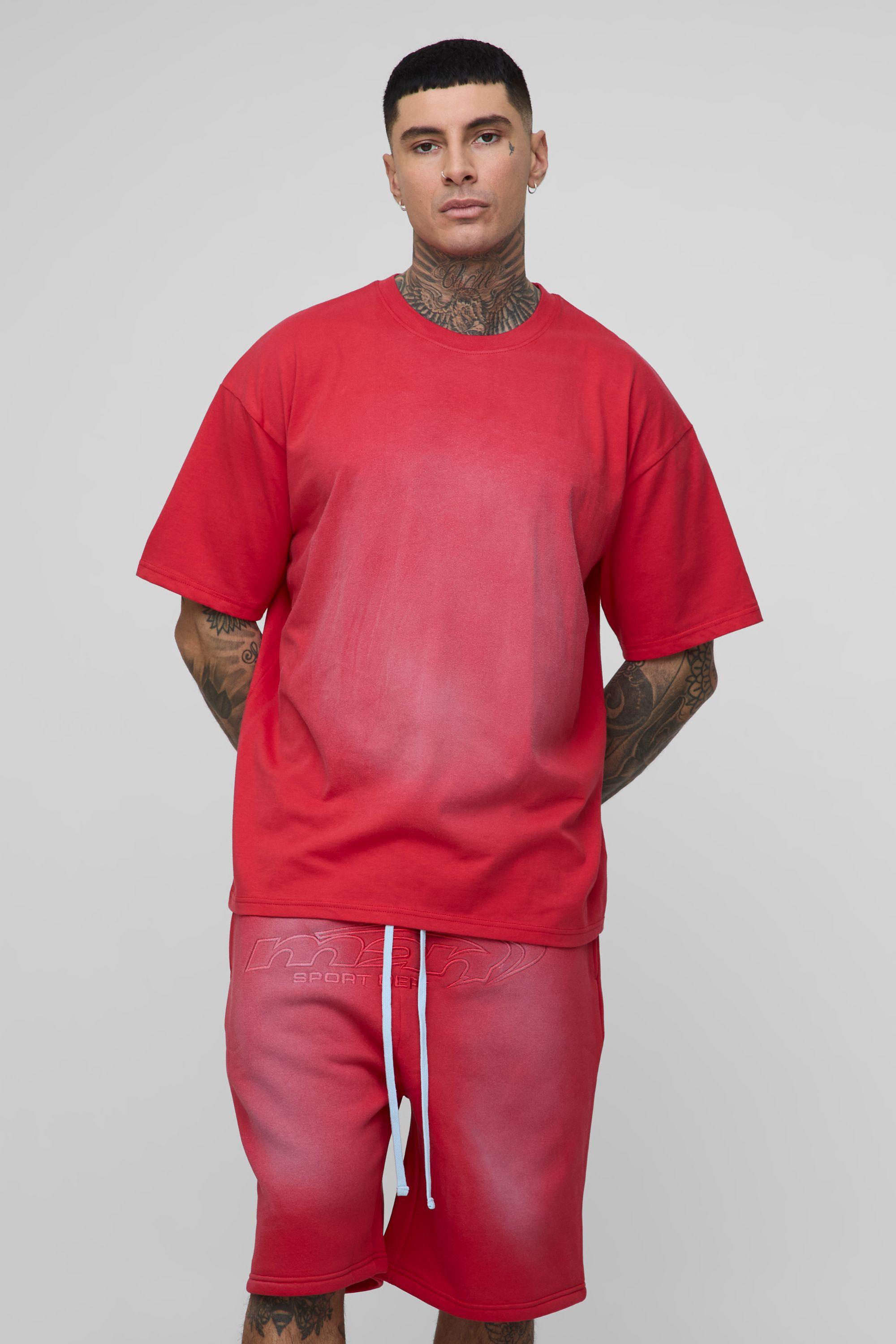 Tall OFCL Applique Spray Wash T-Shirt & Oversized Drop Crotch Short Set by BOOHOOMAN