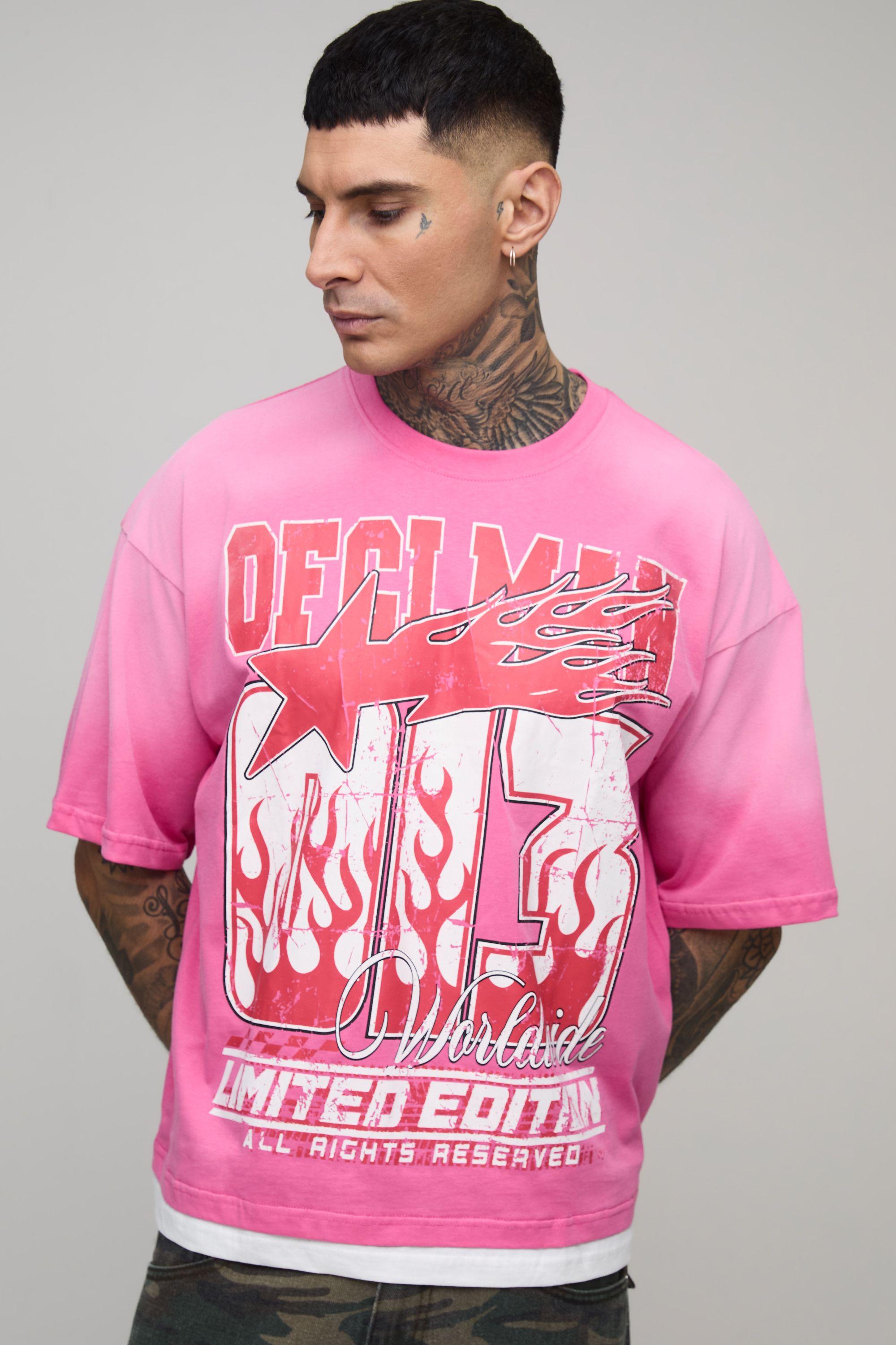 Tall OFCL MAN Spray Wash Faux Layer Boxy Oversized T-Shirt by BOOHOOMAN