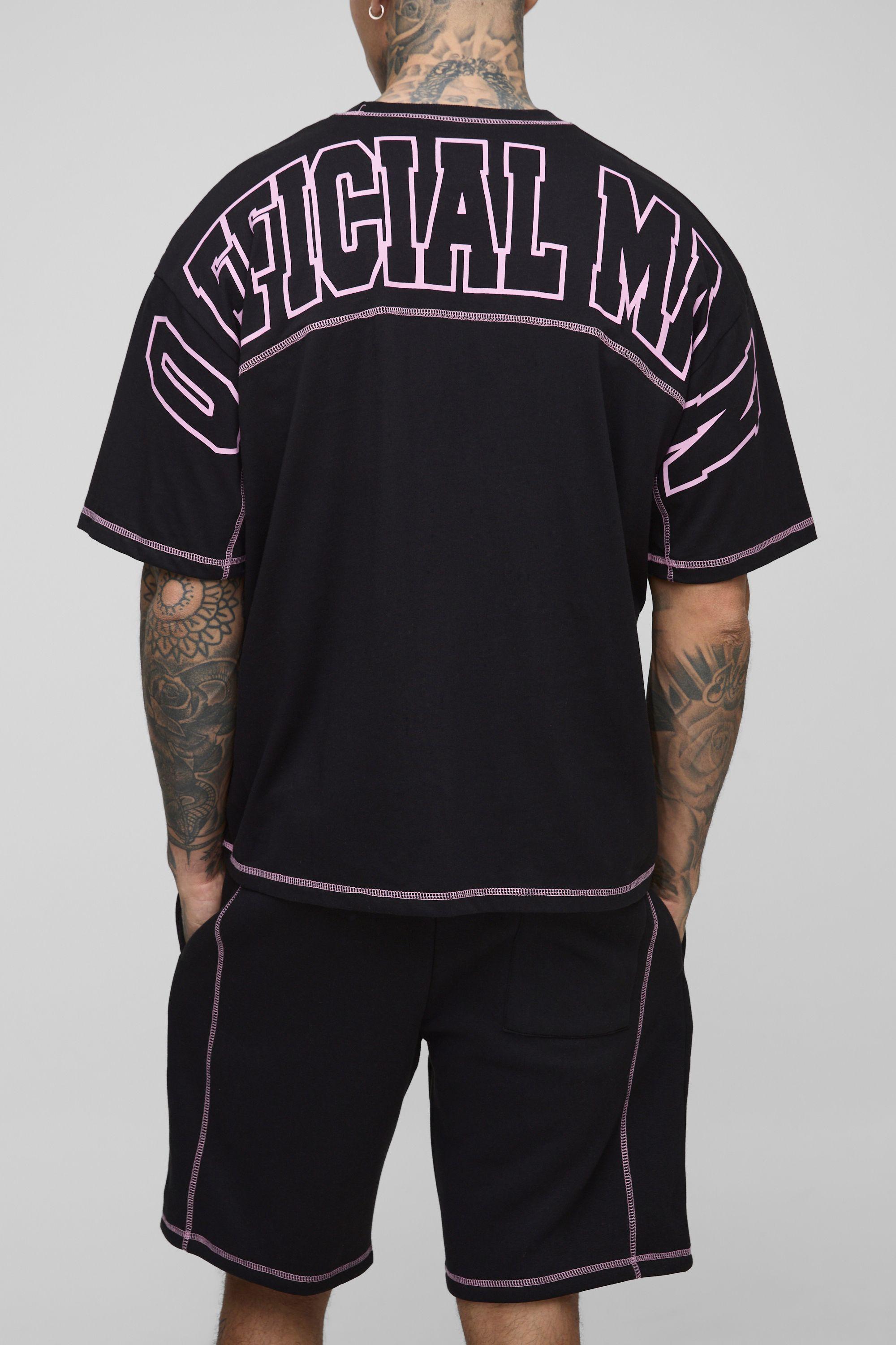 Tall Official Man Contrast Stitch Oversized Boxy T-Shirt & Relaxed Jersey Short Set by BOOHOOMAN