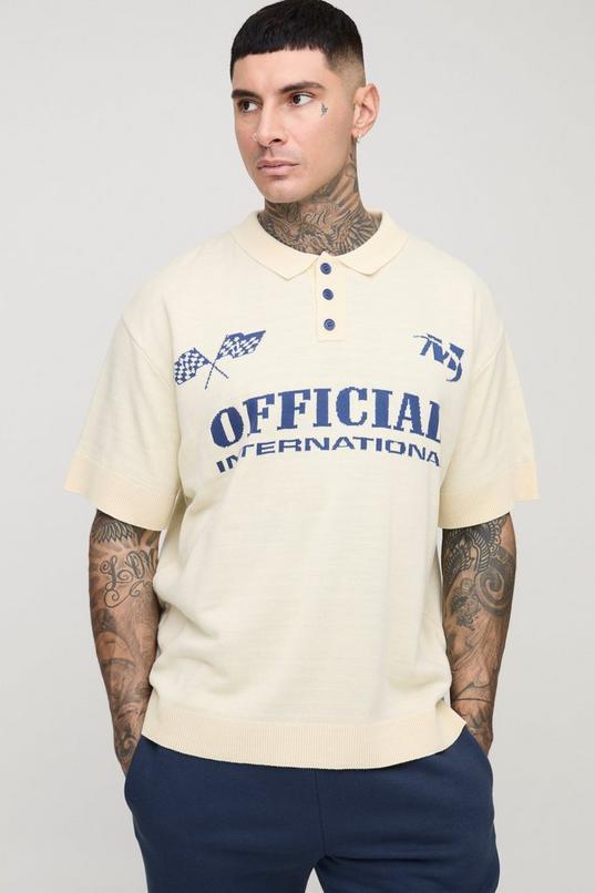 Tall Official Moto Oversized Short Sleeve Knitted Polo by BOOHOOMAN