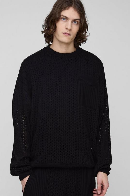 Tall Open Stitch Oversized Crew Neck Jumper by BOOHOOMAN