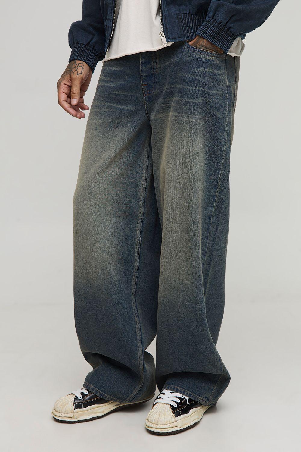 Tall Overdye D Ring Baggy Fit Jeans by BOOHOOMAN