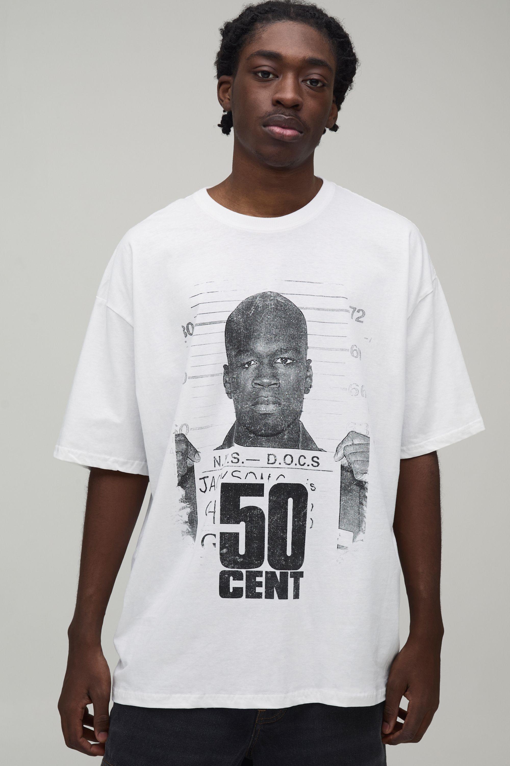 Tall Oversized 50 Cent License Printed T-Shirt by BOOHOOMAN