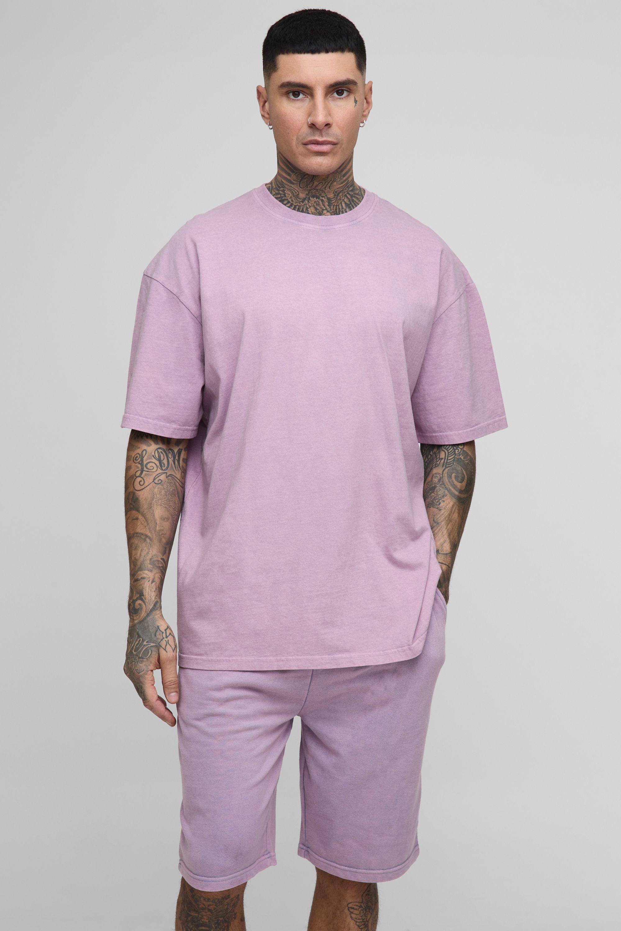 Tall Oversized Acid Wash T-Shirt & Short Set by BOOHOOMAN