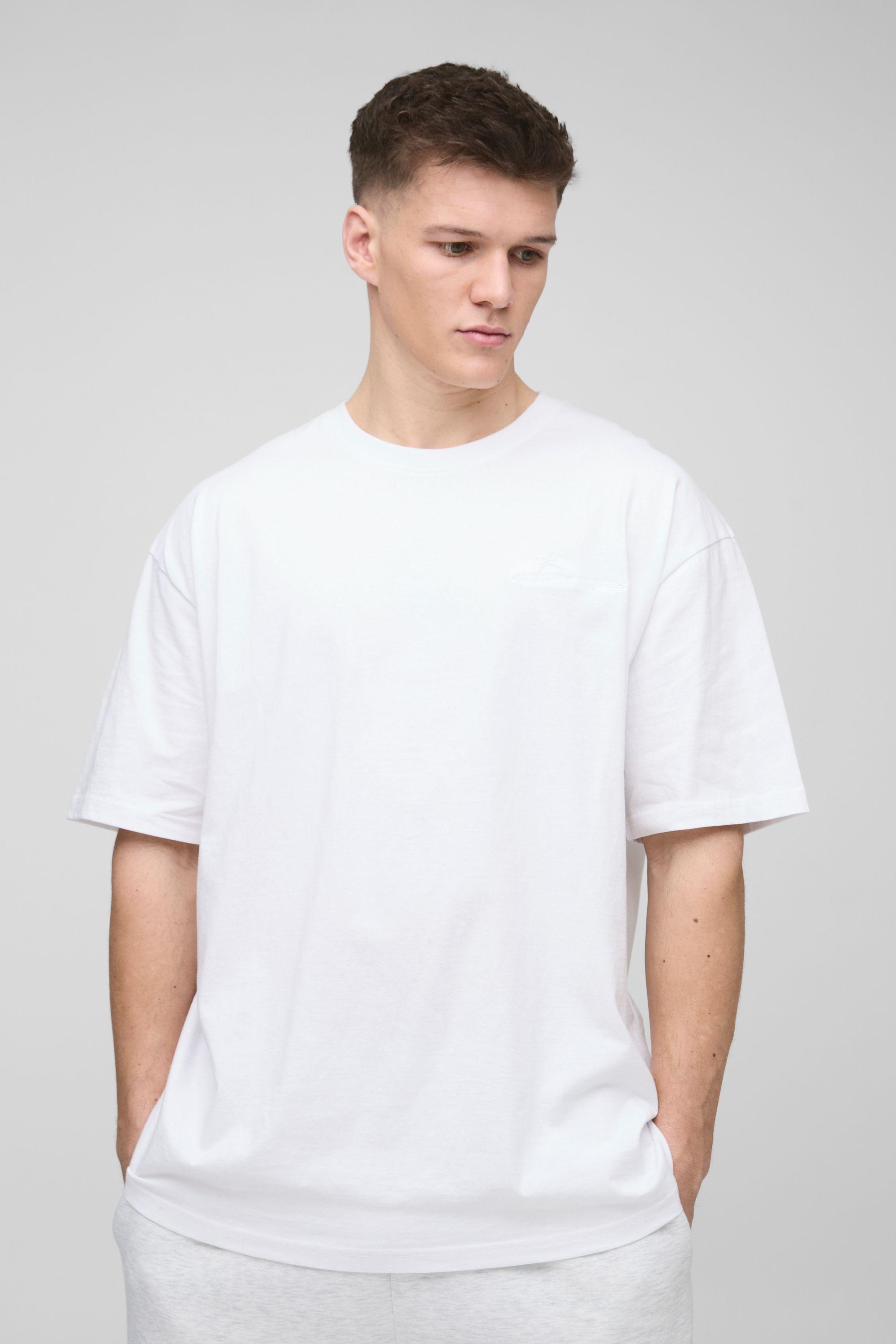 Tall Oversized BM Signature Embroidered Crew Neck T-shirt by BOOHOOMAN