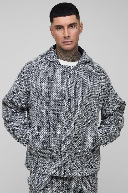 Tall Oversized Boucle Zip Up Hooded Jacket by BOOHOOMAN