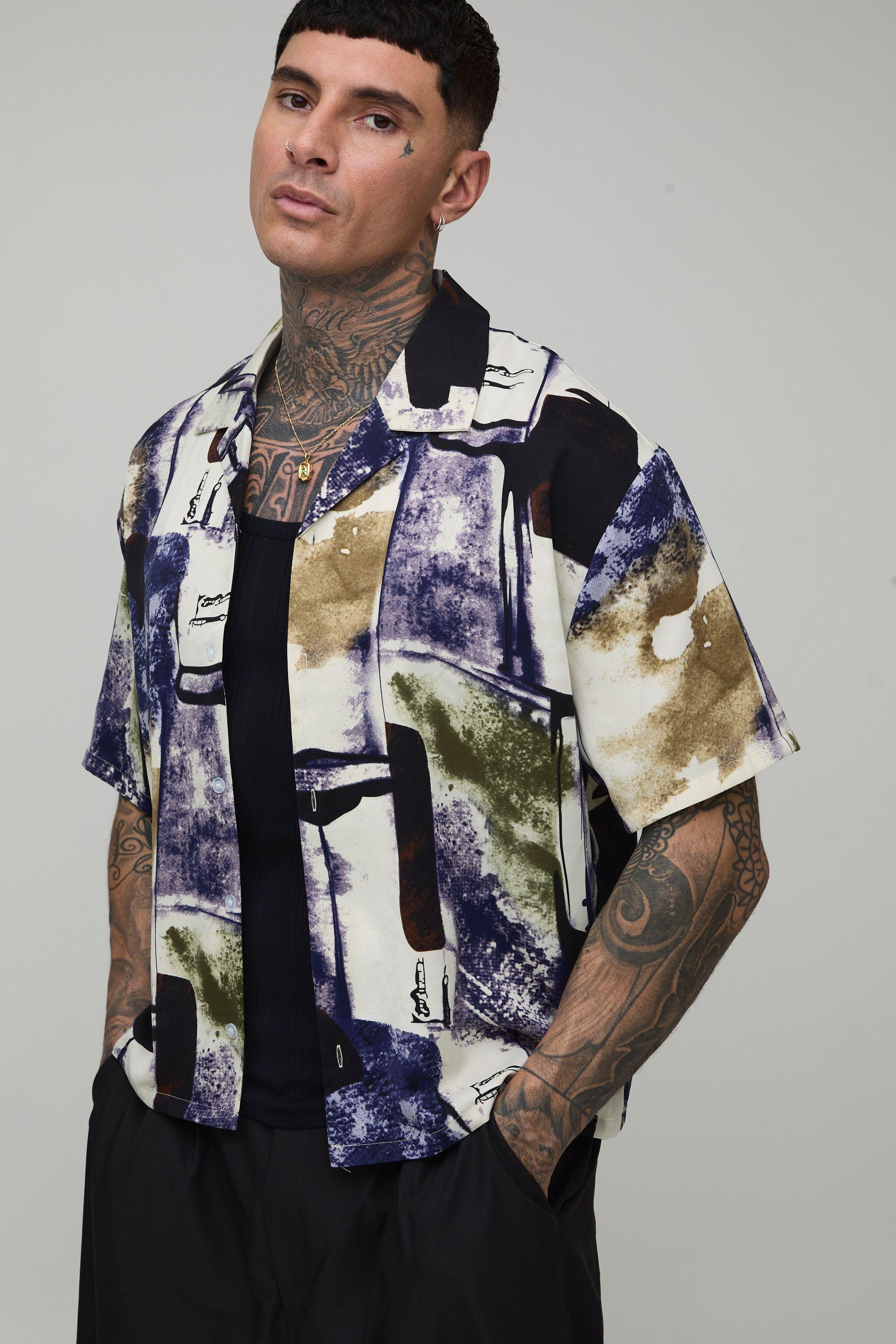 Tall Oversized Boxy Abstract Print Shirt by BOOHOOMAN