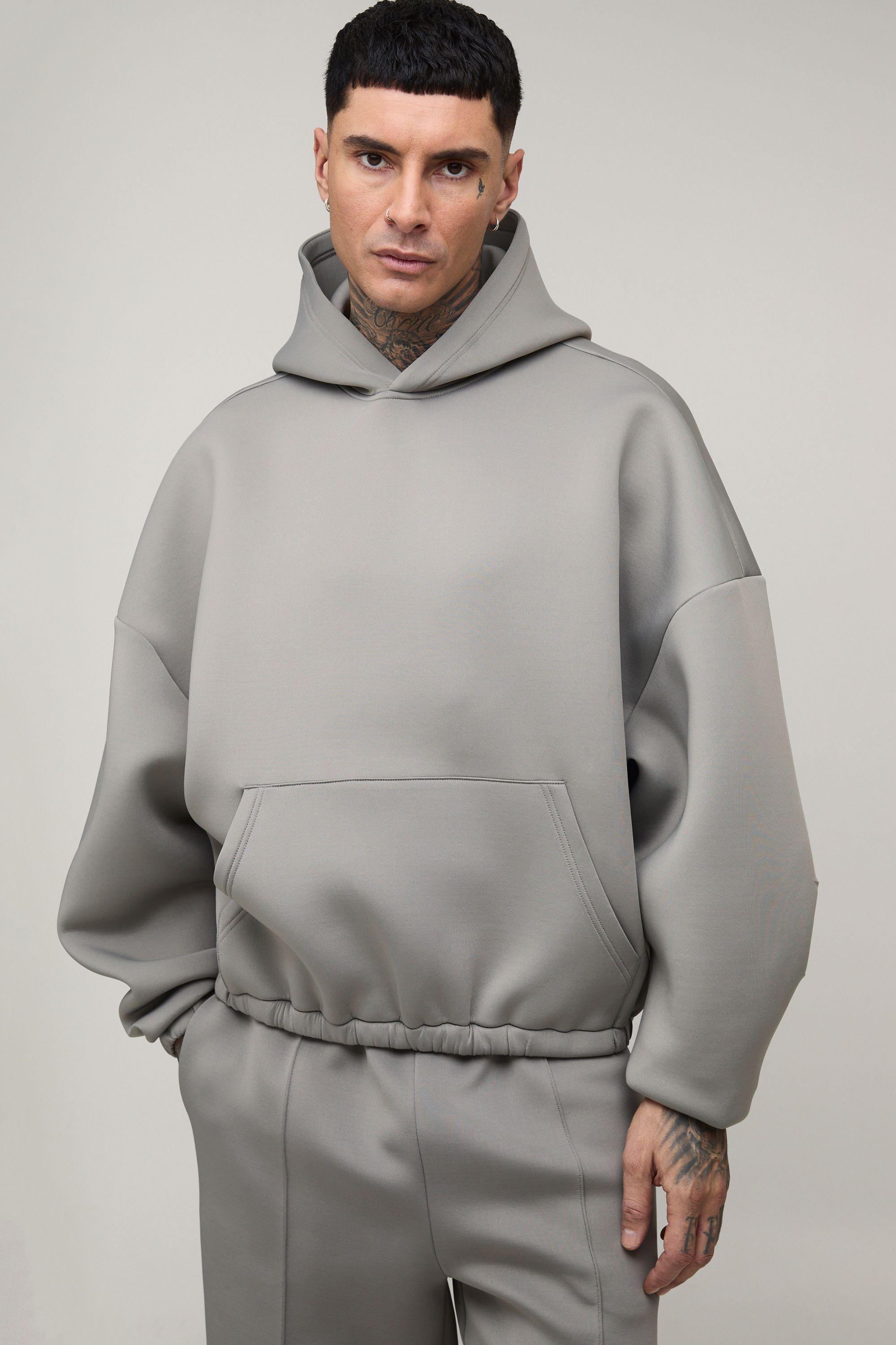 Tall Oversized Boxy Balloon Fit Bonded Scuba Hoodie by BOOHOOMAN