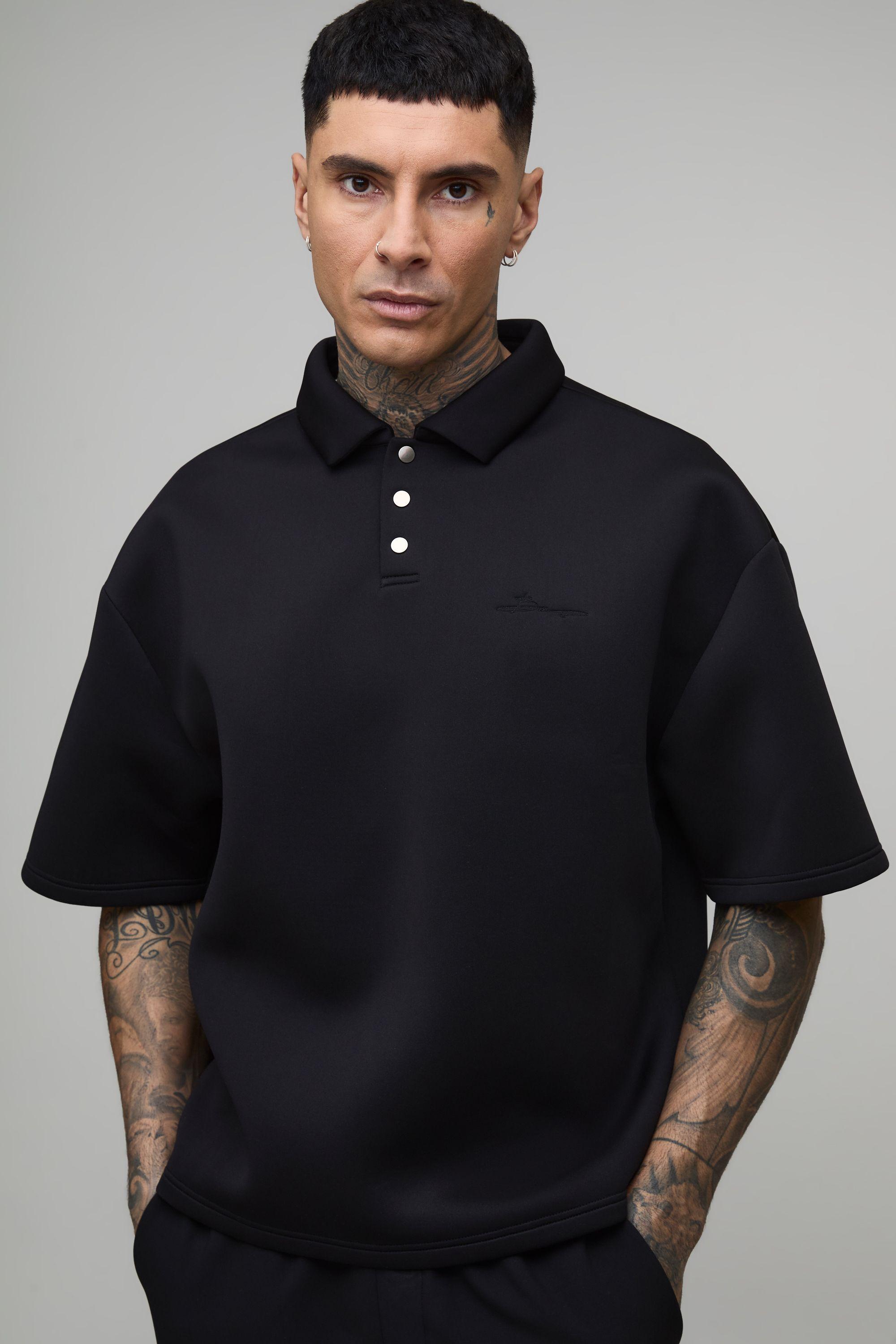 Tall Oversized Boxy Bonded Scuba Rugby Polo by BOOHOOMAN